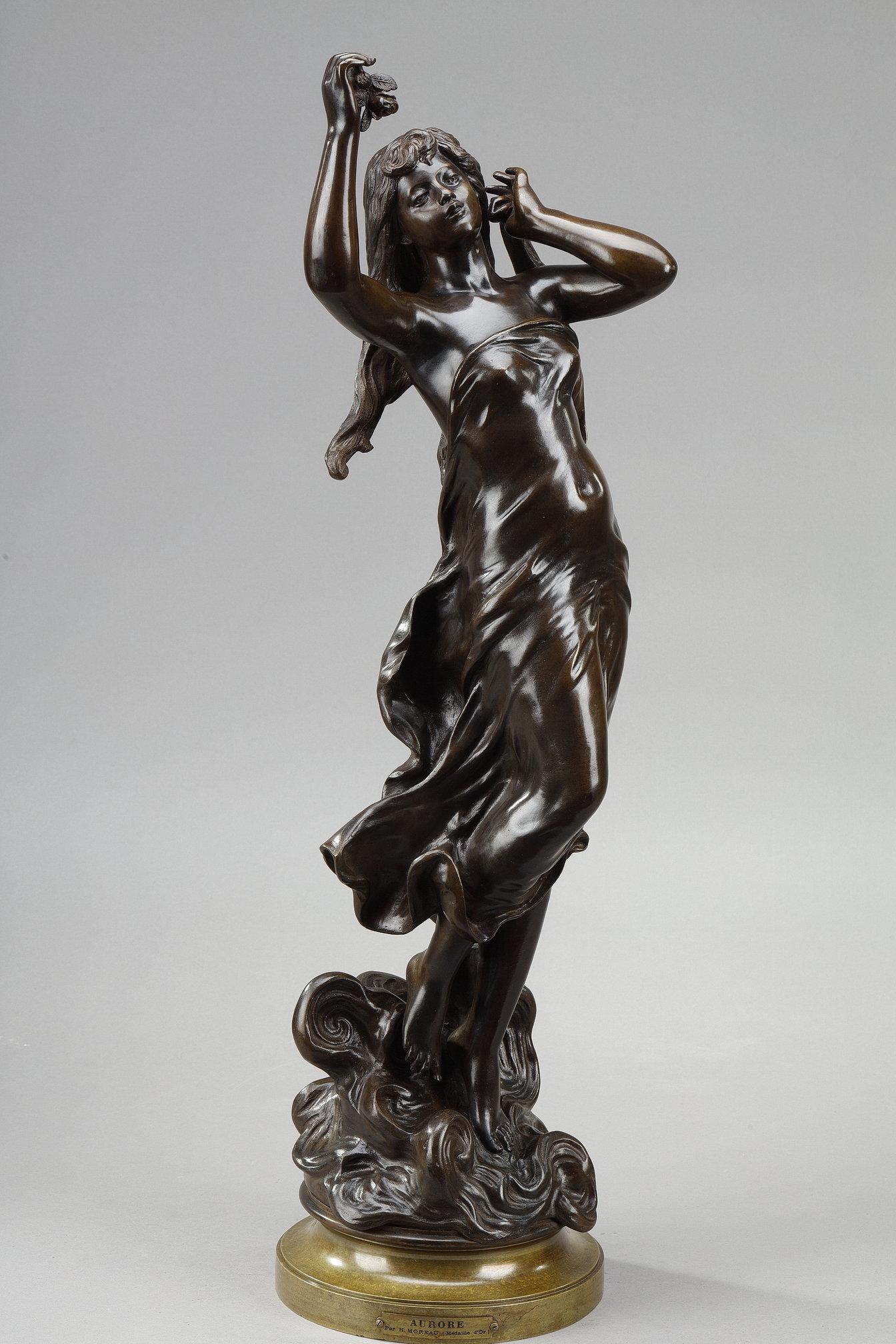 Patiné Sculpture en bronze d'après Hippolyte Moreau, « Dawn » en vente