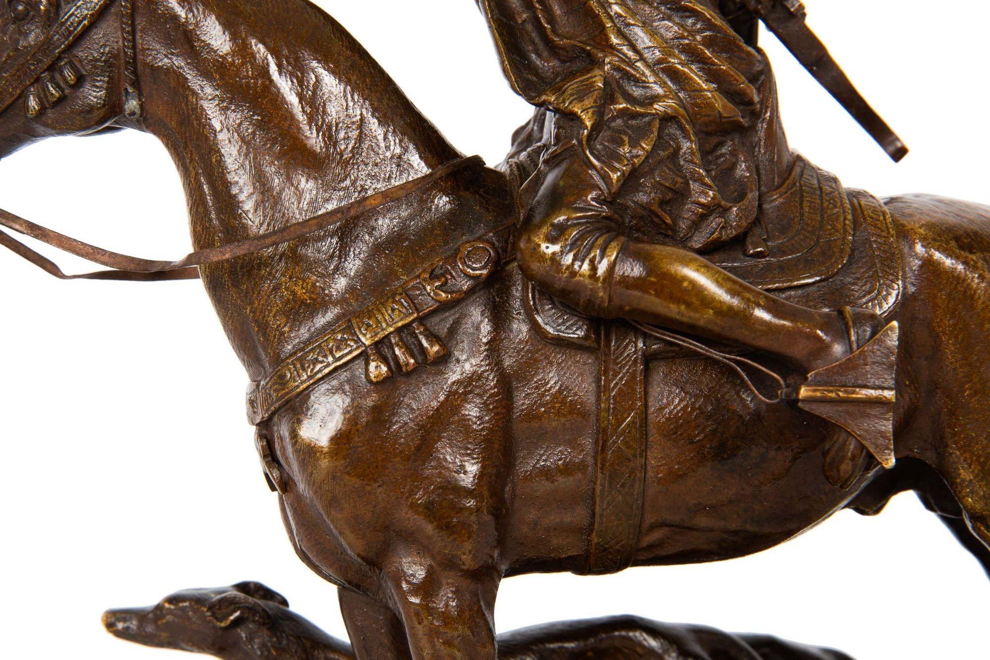 Sculpture en bronze - Chasseur arabe à cheval par Alfred Dubucand 1