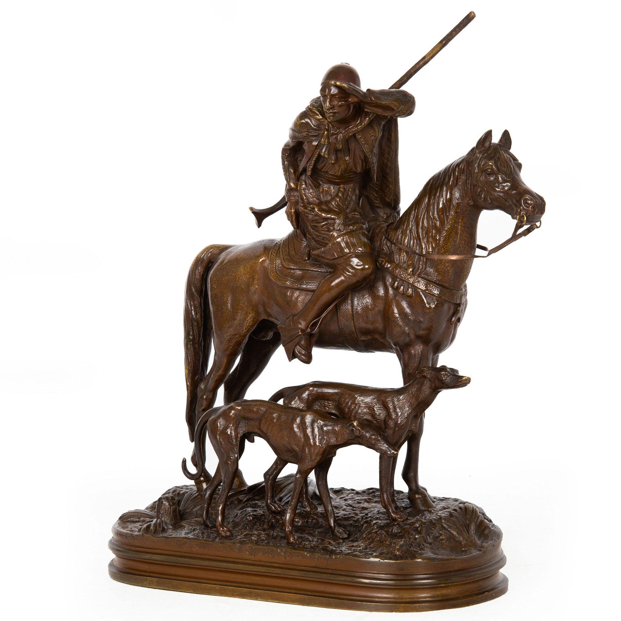 Sculpture en bronze - Chasseur arabe à cheval par Alfred Dubucand