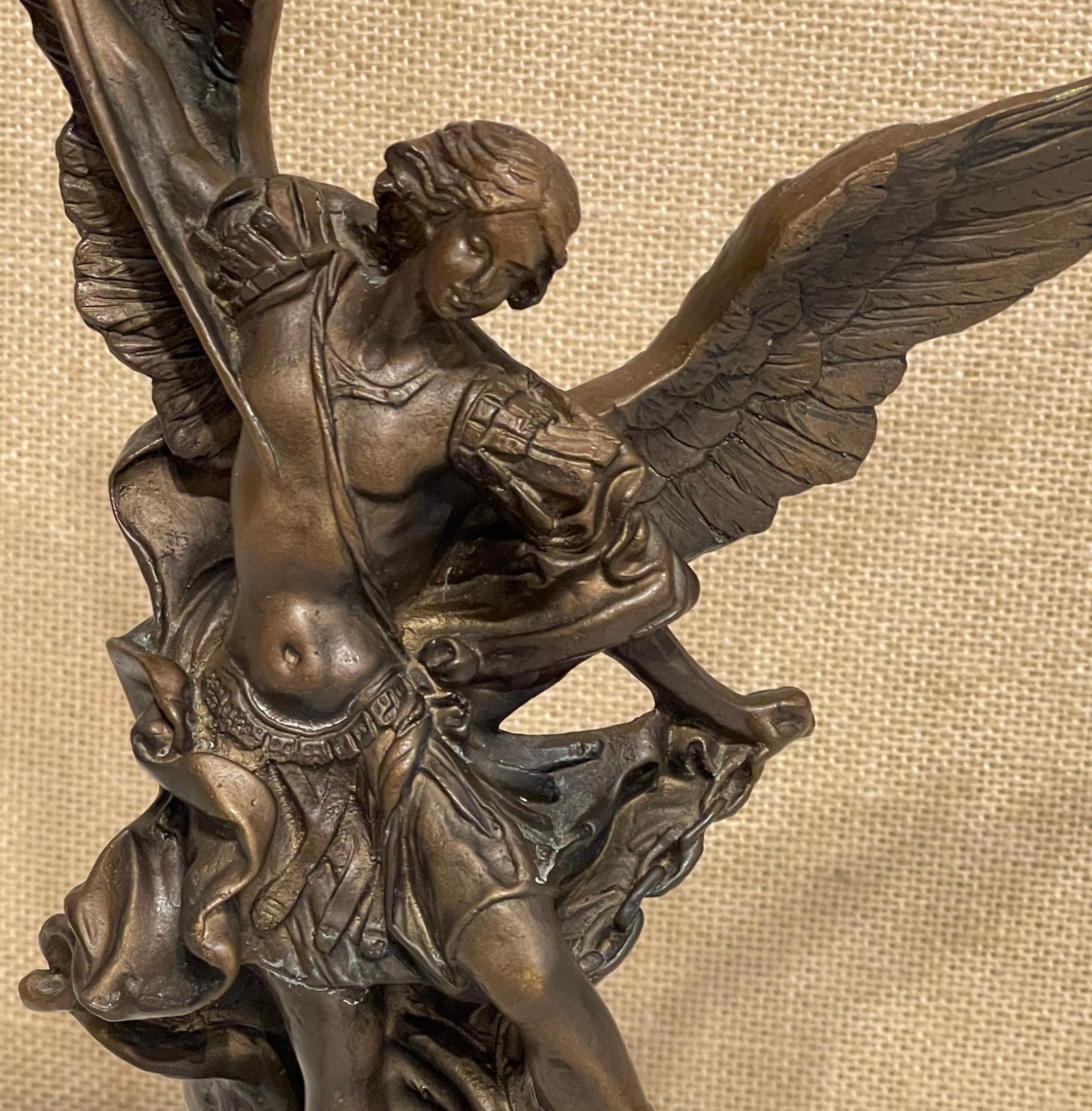 European Bronze Sculpture Arch Angel Michael's Battle with the Devil, Signed A. Saulon For Sale