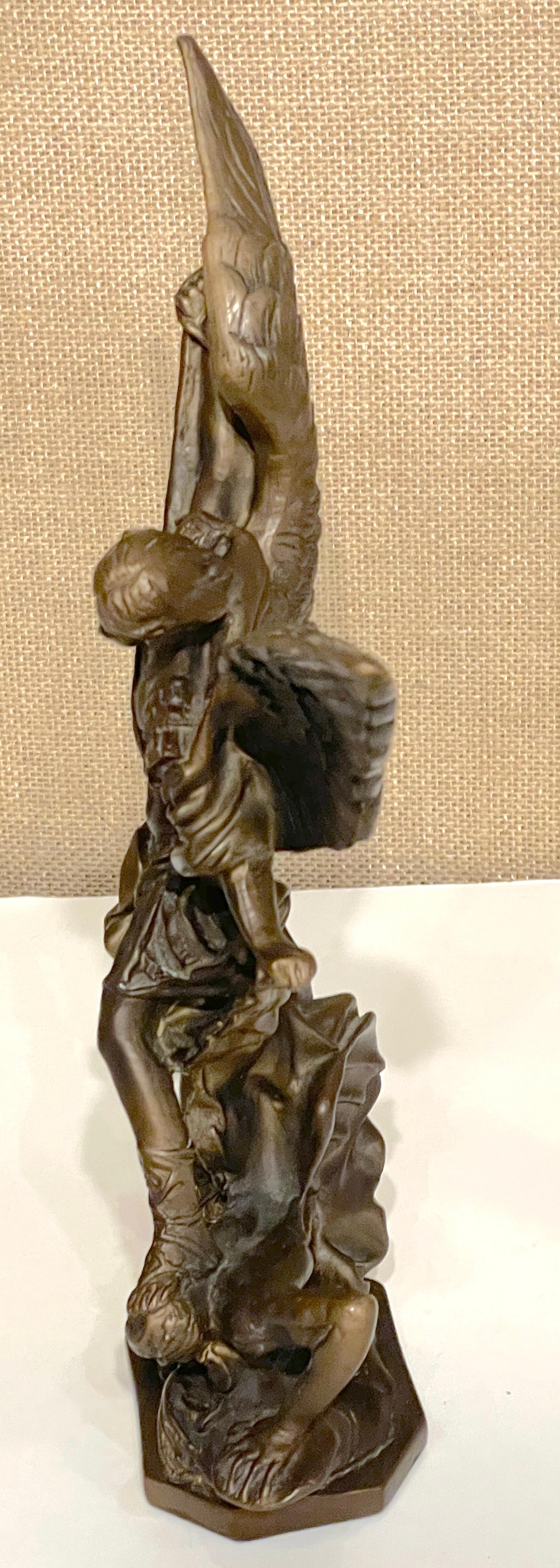 Cast Bronze Sculpture Arch Angel Michael's Battle with the Devil, Signed A. Saulon For Sale
