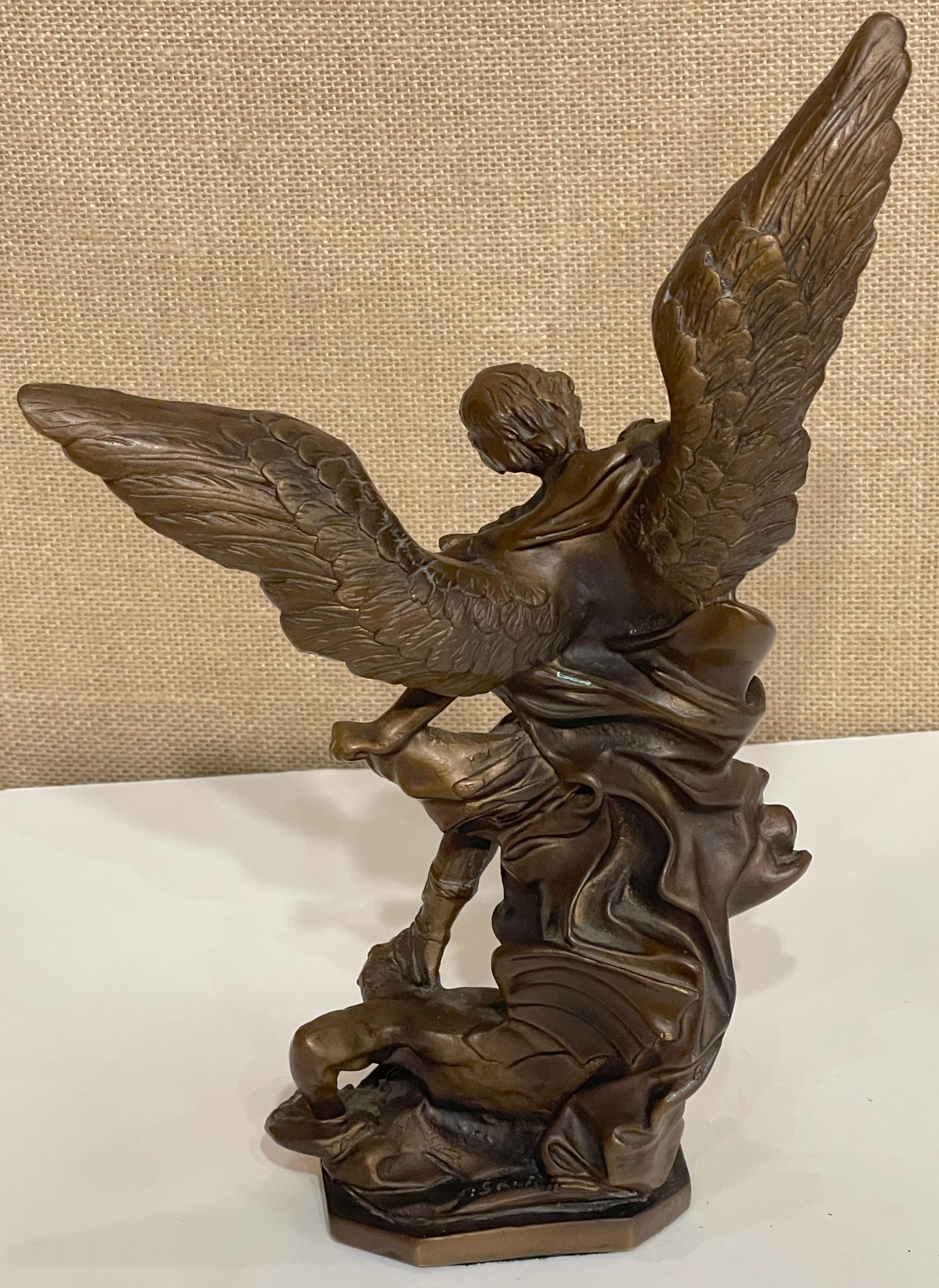 Bronze Sculpture Arch Angel Michael's Battle with the Devil, Signed A. Saulon In Good Condition For Sale In West Palm Beach, FL