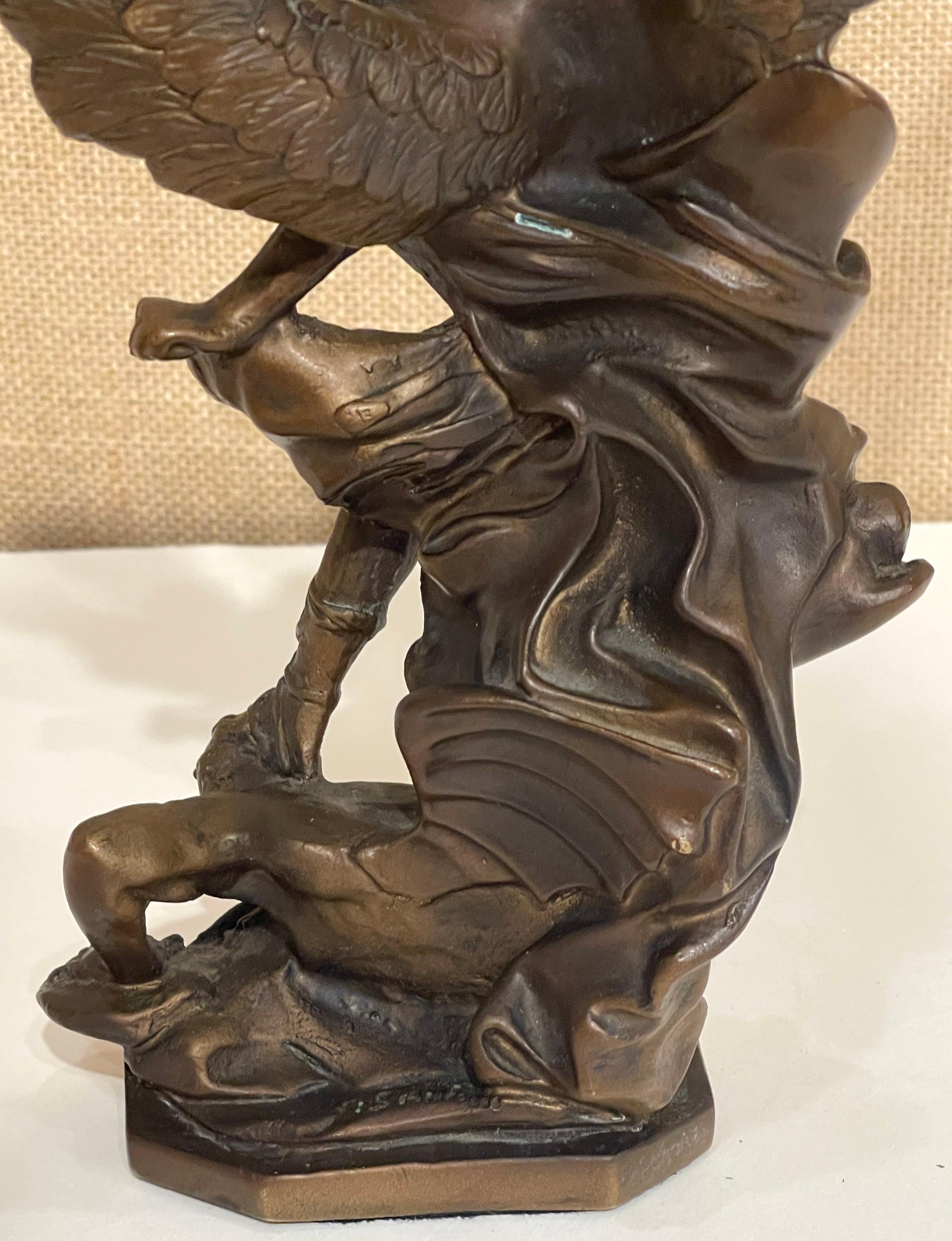 20th Century Bronze Sculpture Arch Angel Michael's Battle with the Devil, Signed A. Saulon For Sale