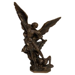 Bronze Sculpture Arch Angel Michael's Battle with the Devil, Signed A. Saulon