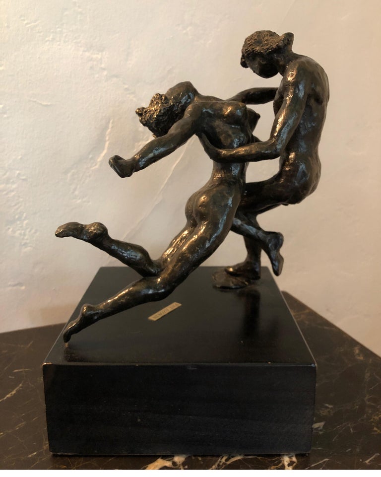 Bronze Sculpture Art Deco Nude Male and Female Ballet Dancers, Degas Style For Sale 2