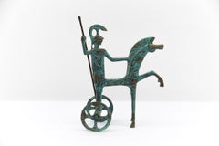 Bronze Sculpture Athena Minerva with Spear on Chariot, 1960s Mid-Century Modern