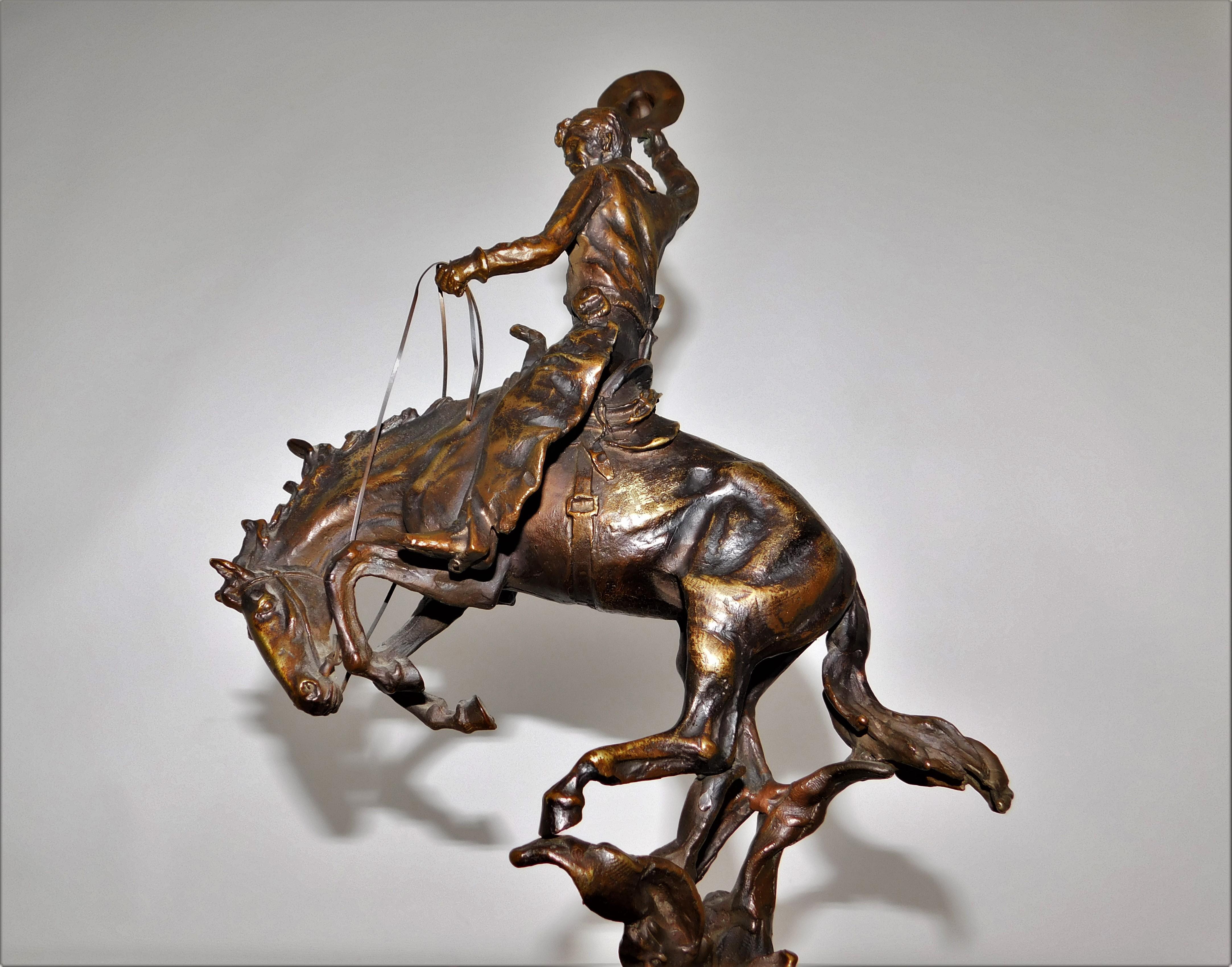 20th Century Bronze Sculpture Austrian Carl Kauba Rodeo Cowboy Marble, circa 1900 For Sale
