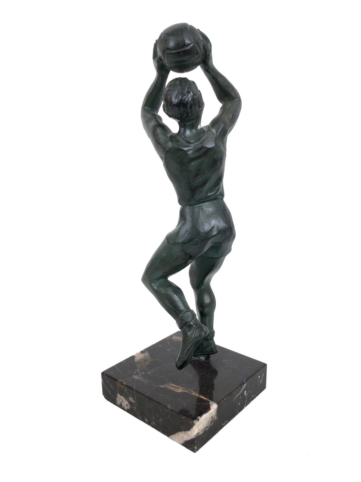 Patinated Bronze Sculpture Basketball Sportsman, Art Deco, France, 1930s