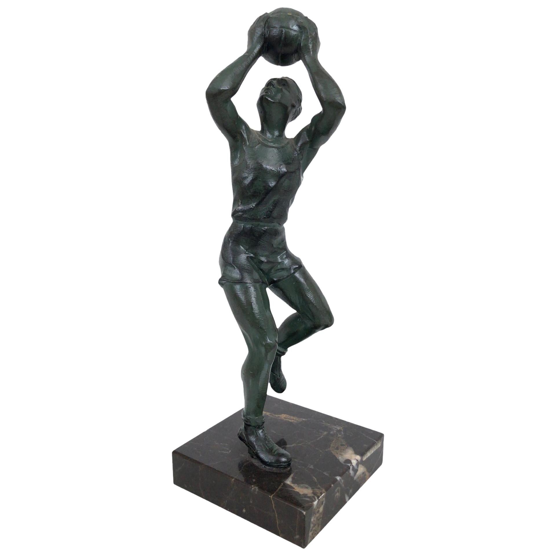 Bronze Sculpture Basketball Sportsman, Art Deco, France, 1930s