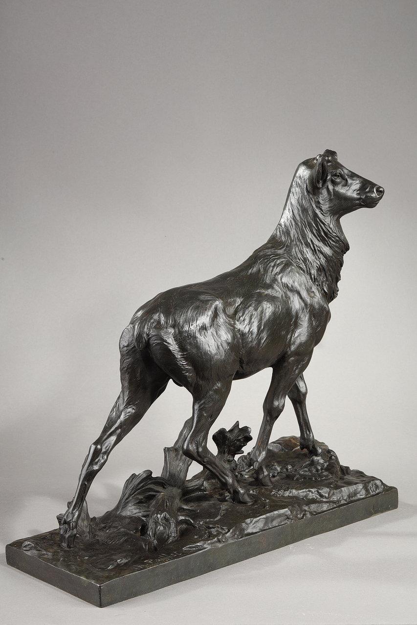 Art nouveau  Sculpture en bronze « Big stag after its moult » (Le grand cerf d'après sa moult), C. Paillet, XXe siècle  en vente