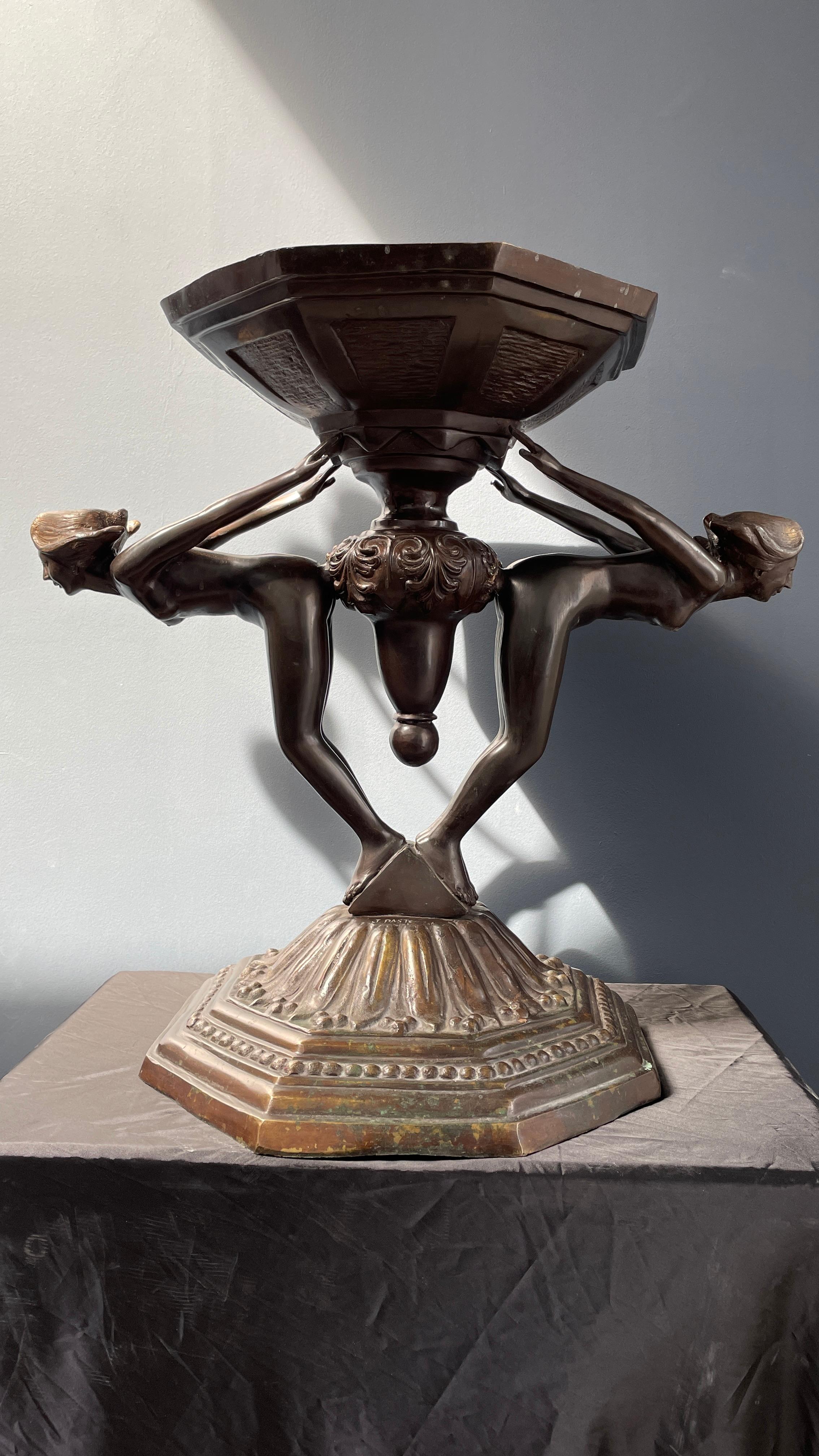 Bronze Sculpture Bird Bath by Listed Artist Joseph 'Guiseppe' d'Aste, c. 1920's For Sale 8