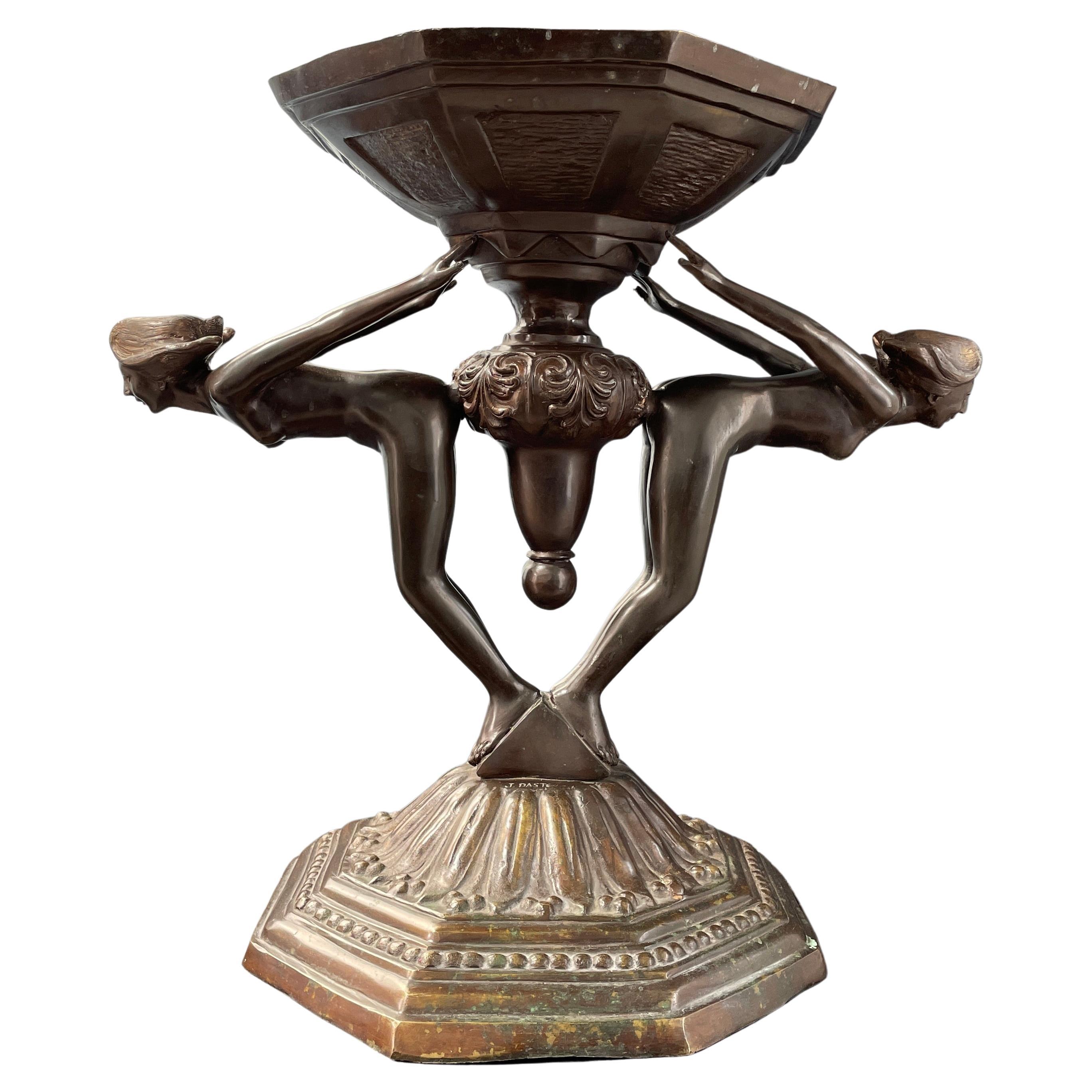 Bronze Sculpture Bird Bath by Listed Artist Joseph 'Guiseppe' d'Aste, c. 1920's For Sale