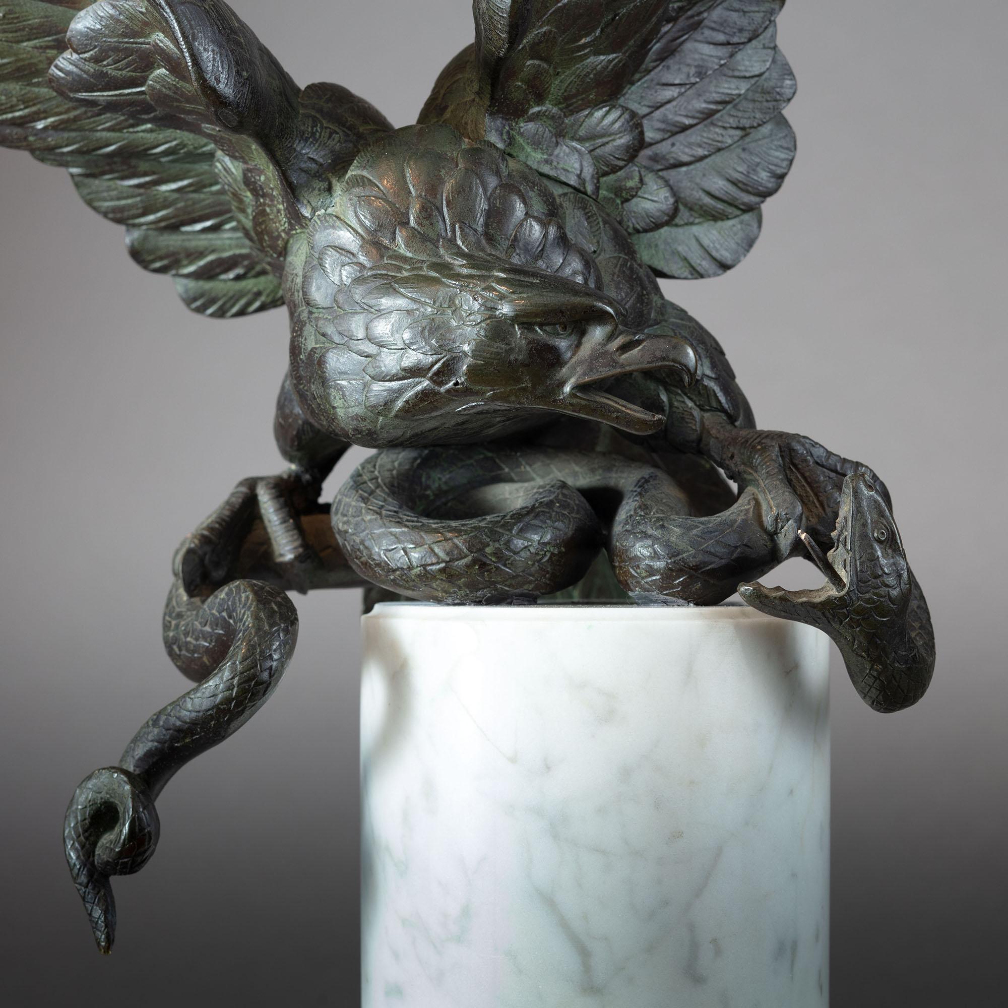 English Bronze Sculpture Bird of Prey Fighting a Serpent For Sale