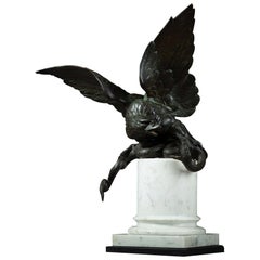 Antique Bronze Sculpture Bird of Prey Fighting a Serpent