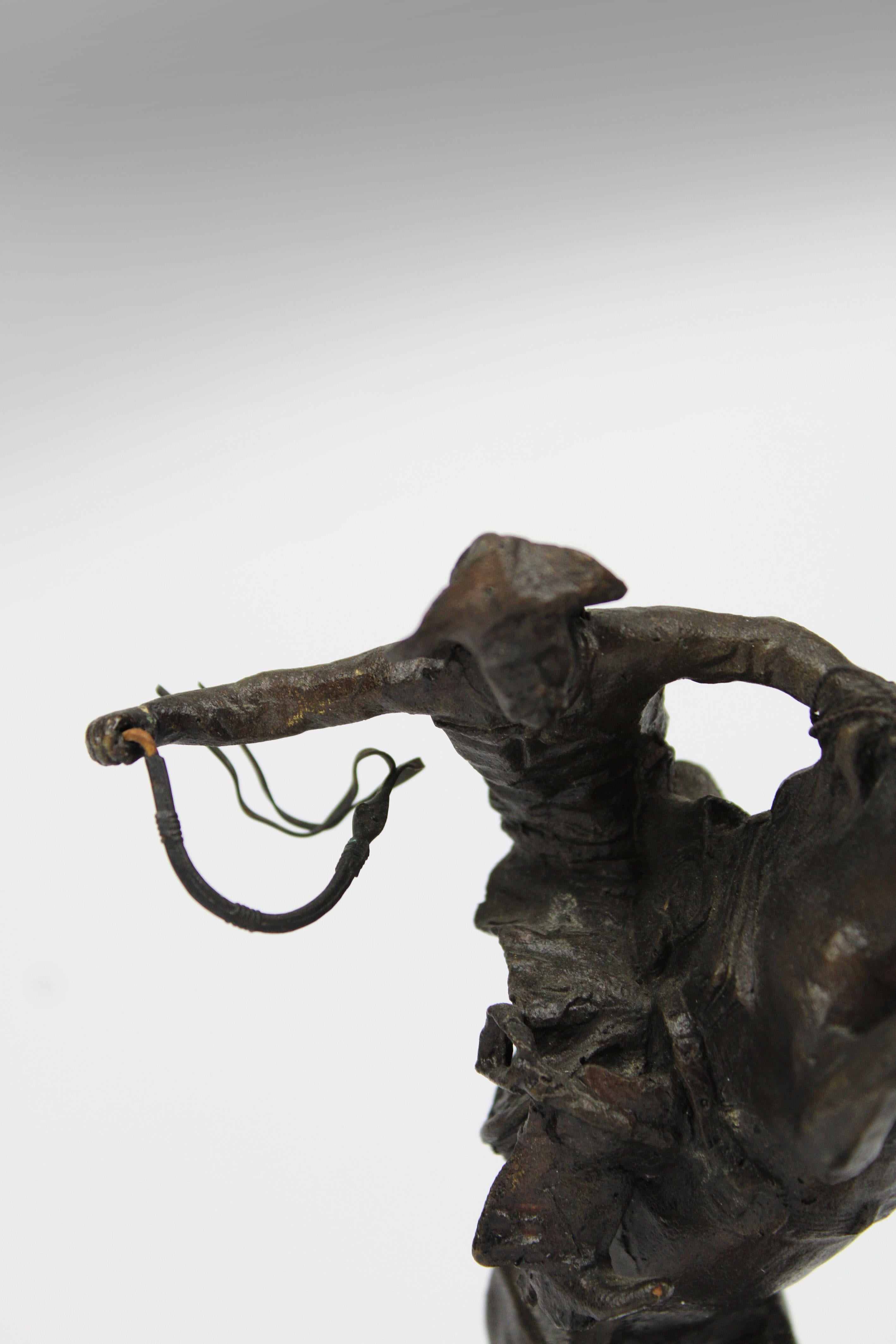 Mid-Century Modern Bronze Sculpture Broncho Buster Cowboy After Frederic Remington 20th Century USA For Sale