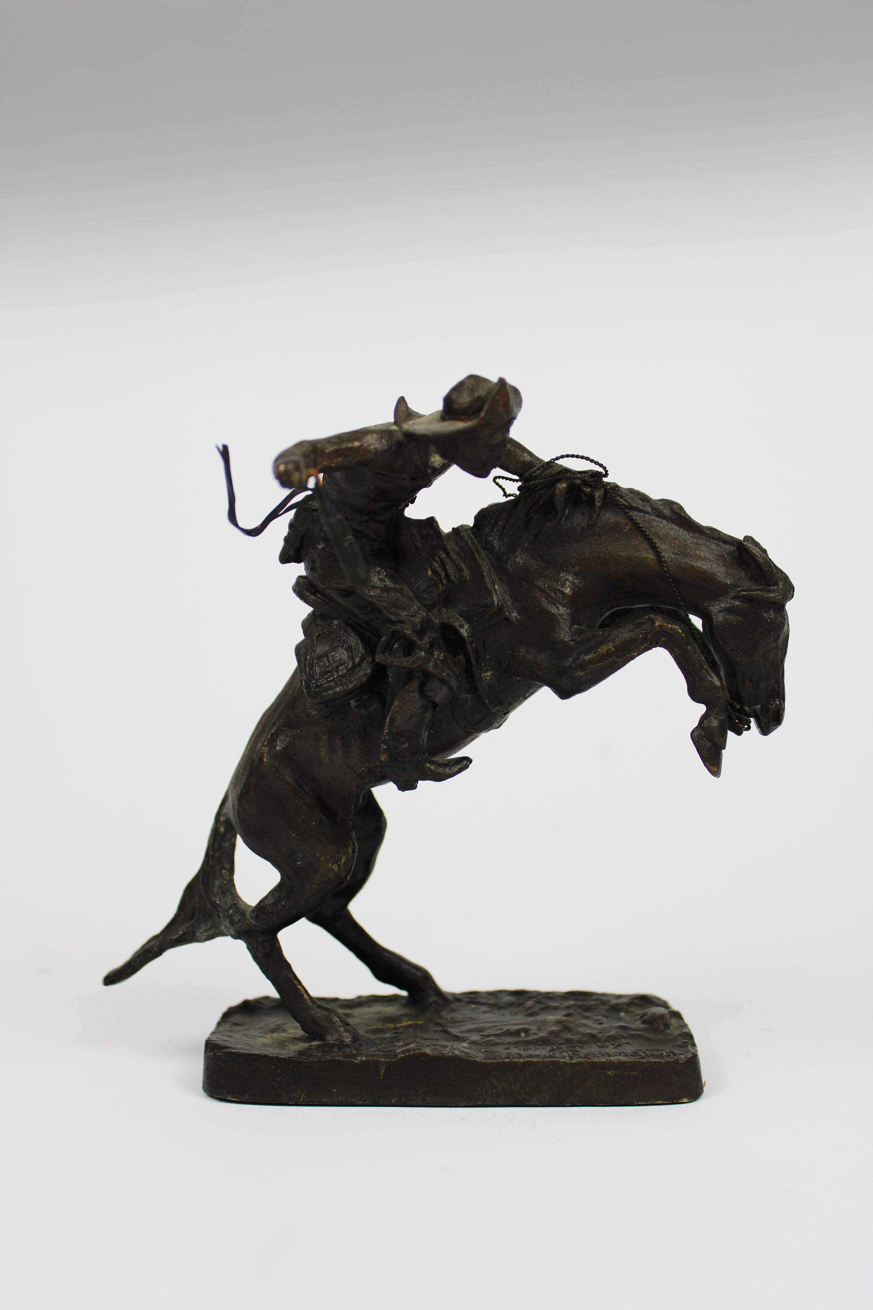 American Bronze Sculpture Broncho Buster Cowboy After Frederic Remington 20th Century USA For Sale