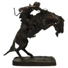 Bronze Sculpture Broncho Buster Cowboy After Frederic Remington 20th Century USA