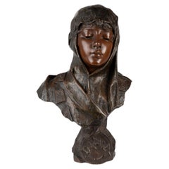 Bronze Sculpture, Bust by Emmanuel Villanis, Early 20th Century, Art Nouveau.