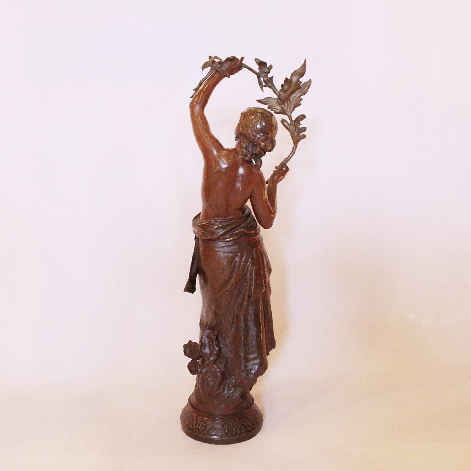 Late Victorian Bronze Sculpture by Auguste Moreau of a Loosely Clothed Lady, French, circa 1890