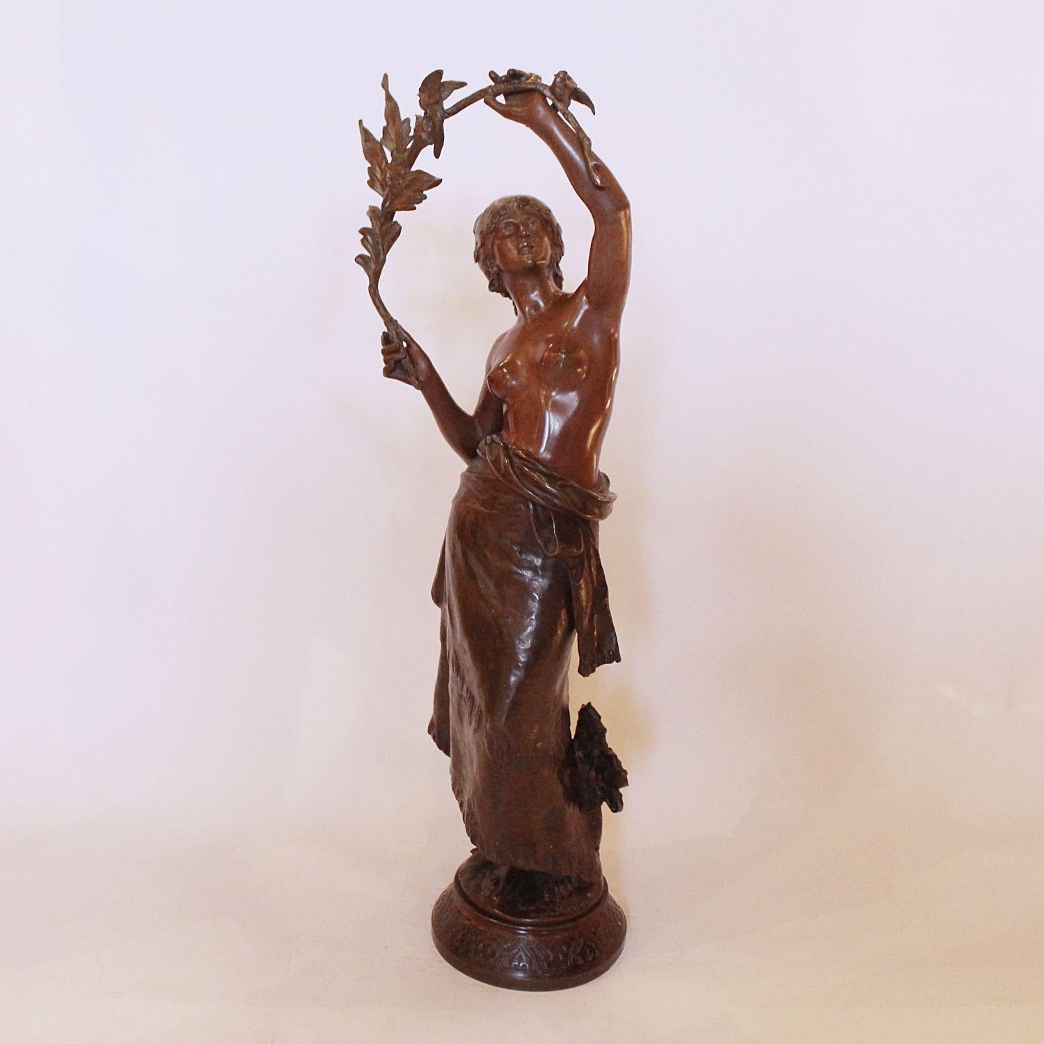Late 19th Century Bronze Sculpture by Auguste Moreau of a Loosely Clothed Lady, French, circa 1890