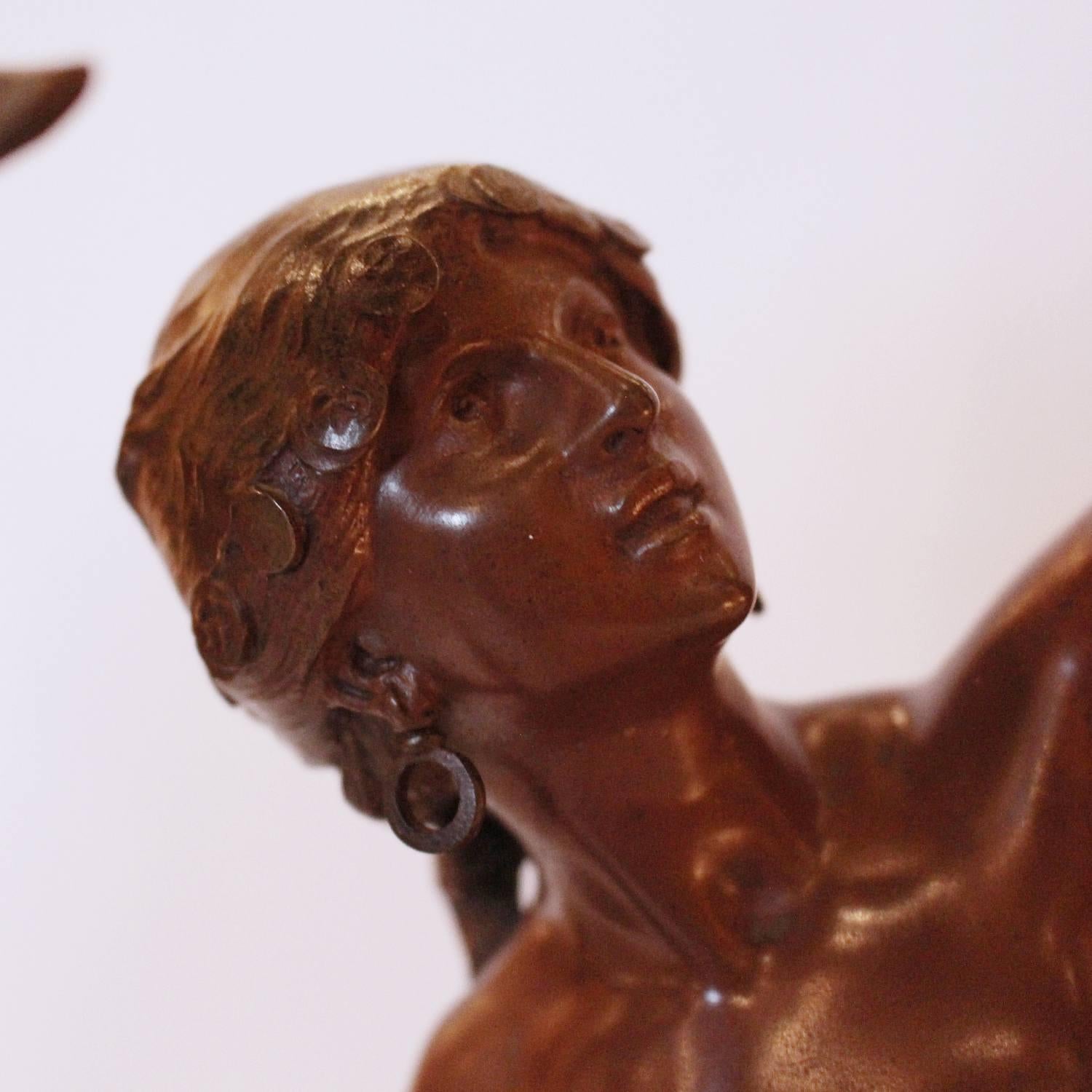 Bronze Sculpture by Auguste Moreau of a Loosely Clothed Lady, French, circa 1890 1
