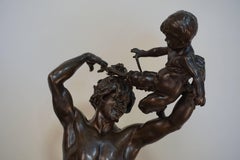 Bronze Sculpture by Clément Léopold Steiner, Bacchus with Satyr
