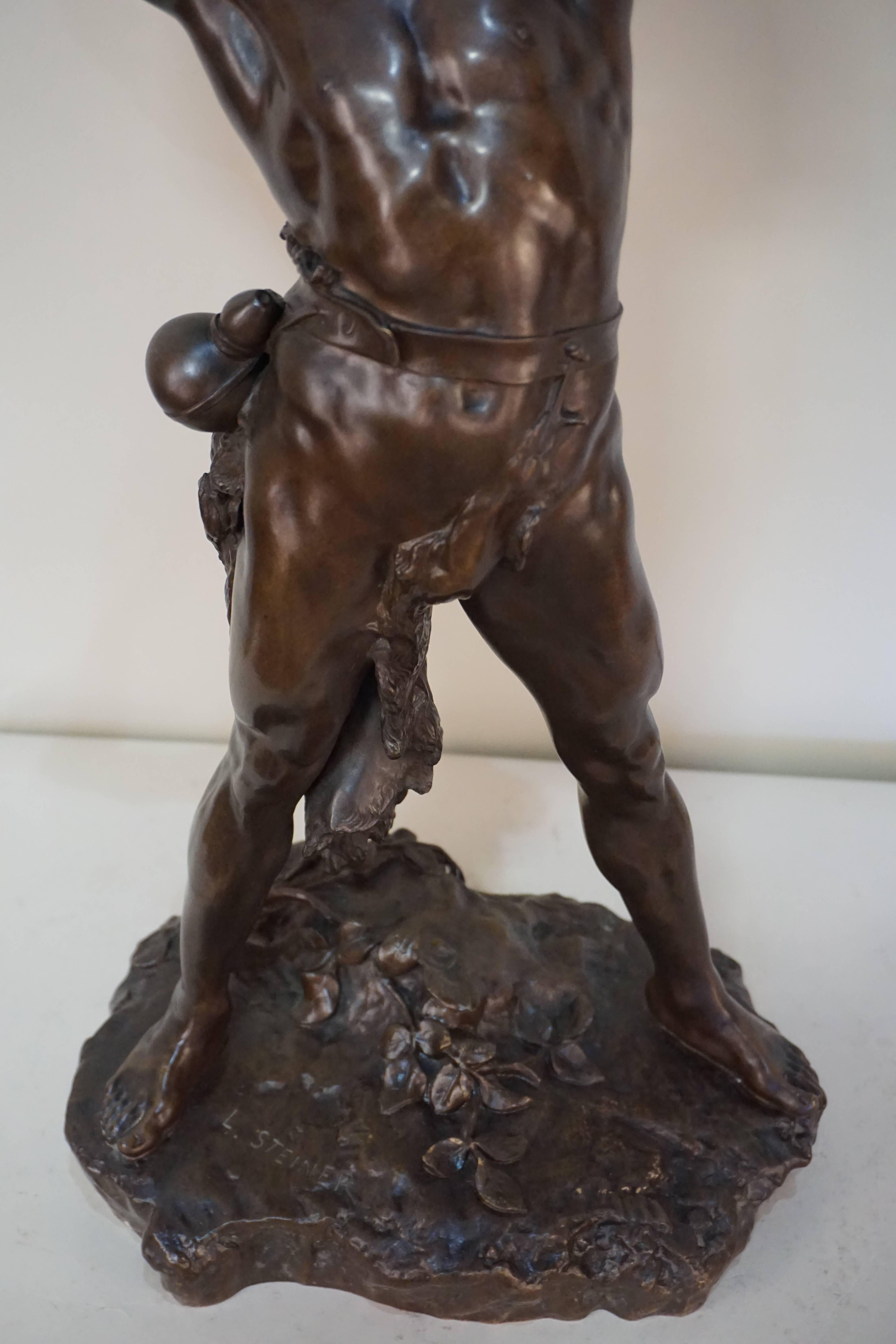 French Bronze Sculpture by Clément Léopold Steiner, Bacchus with Satyr