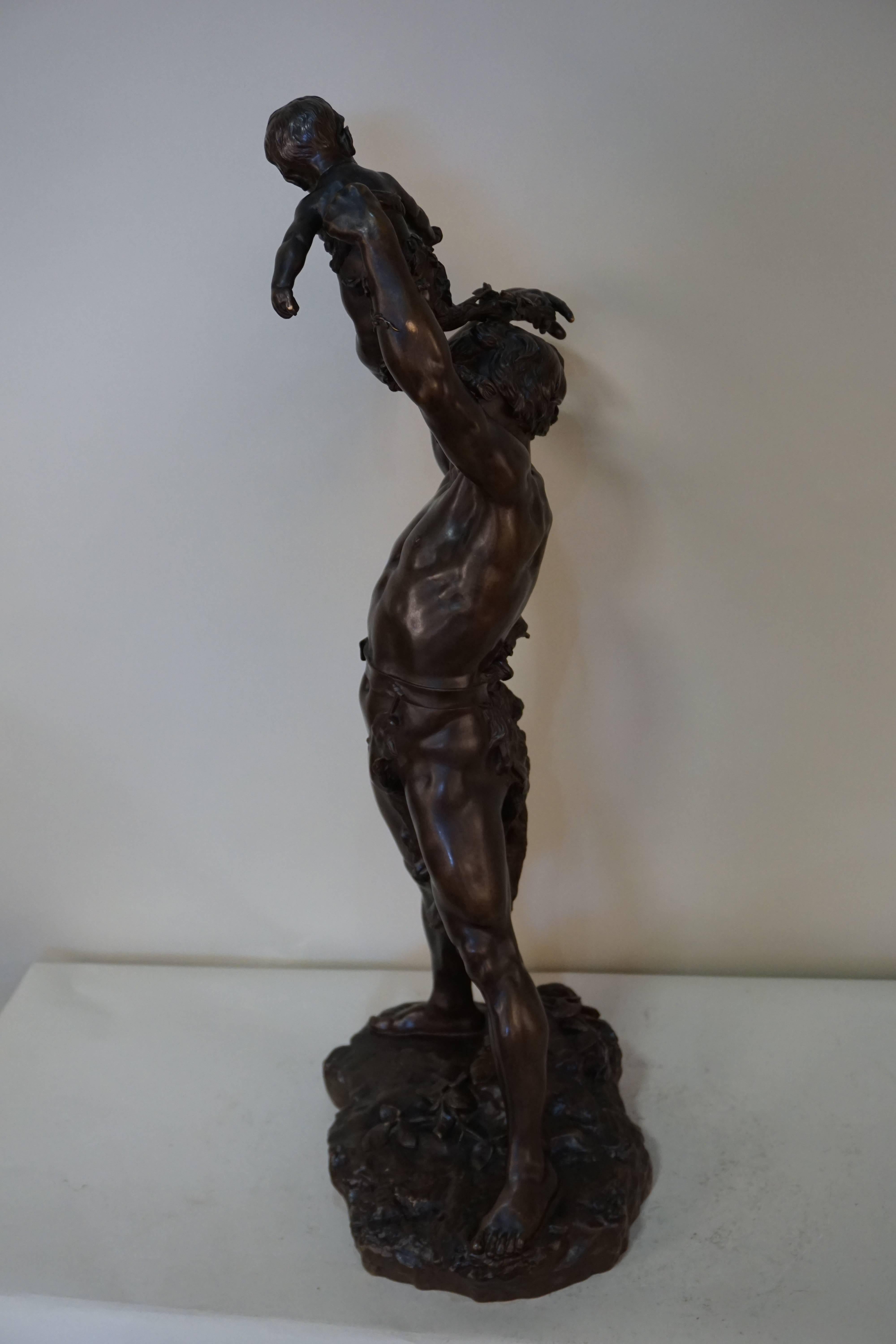 Bronze Sculpture by Clément Léopold Steiner, Bacchus with Satyr In Good Condition In Fairfax, VA