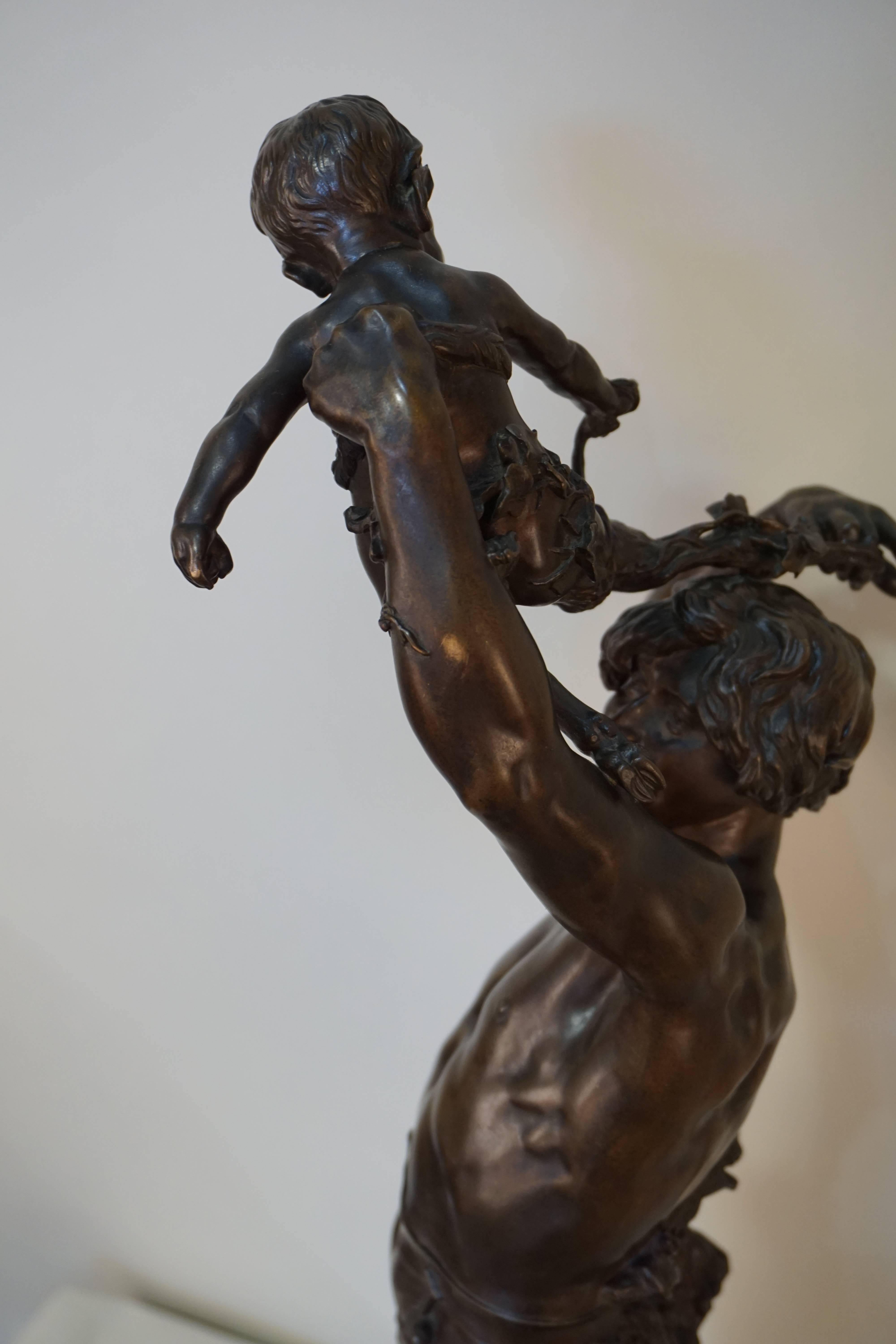 Late 19th Century Bronze Sculpture by Clément Léopold Steiner, Bacchus with Satyr
