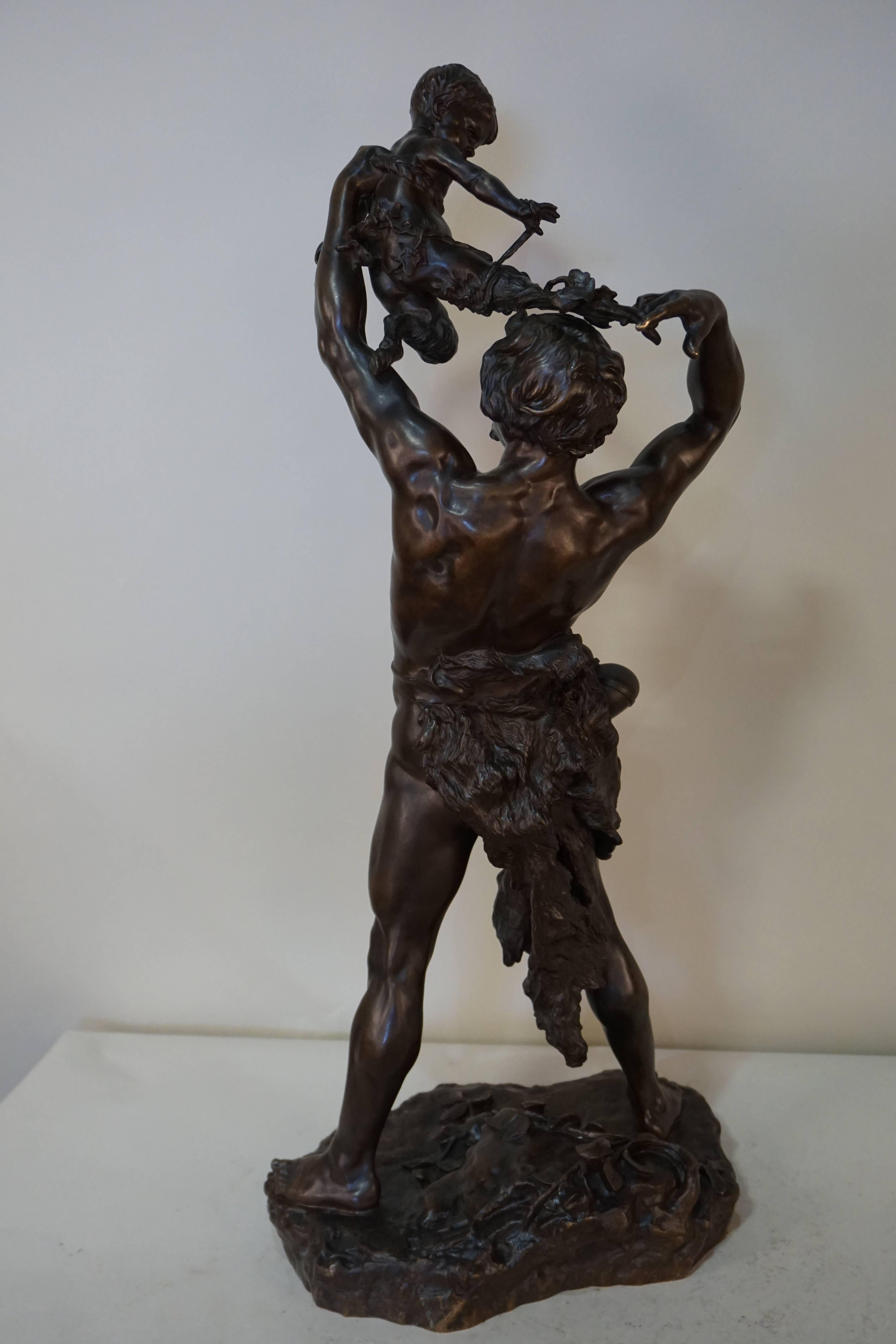 Bronze Sculpture by Clément Léopold Steiner, Bacchus with Satyr 1