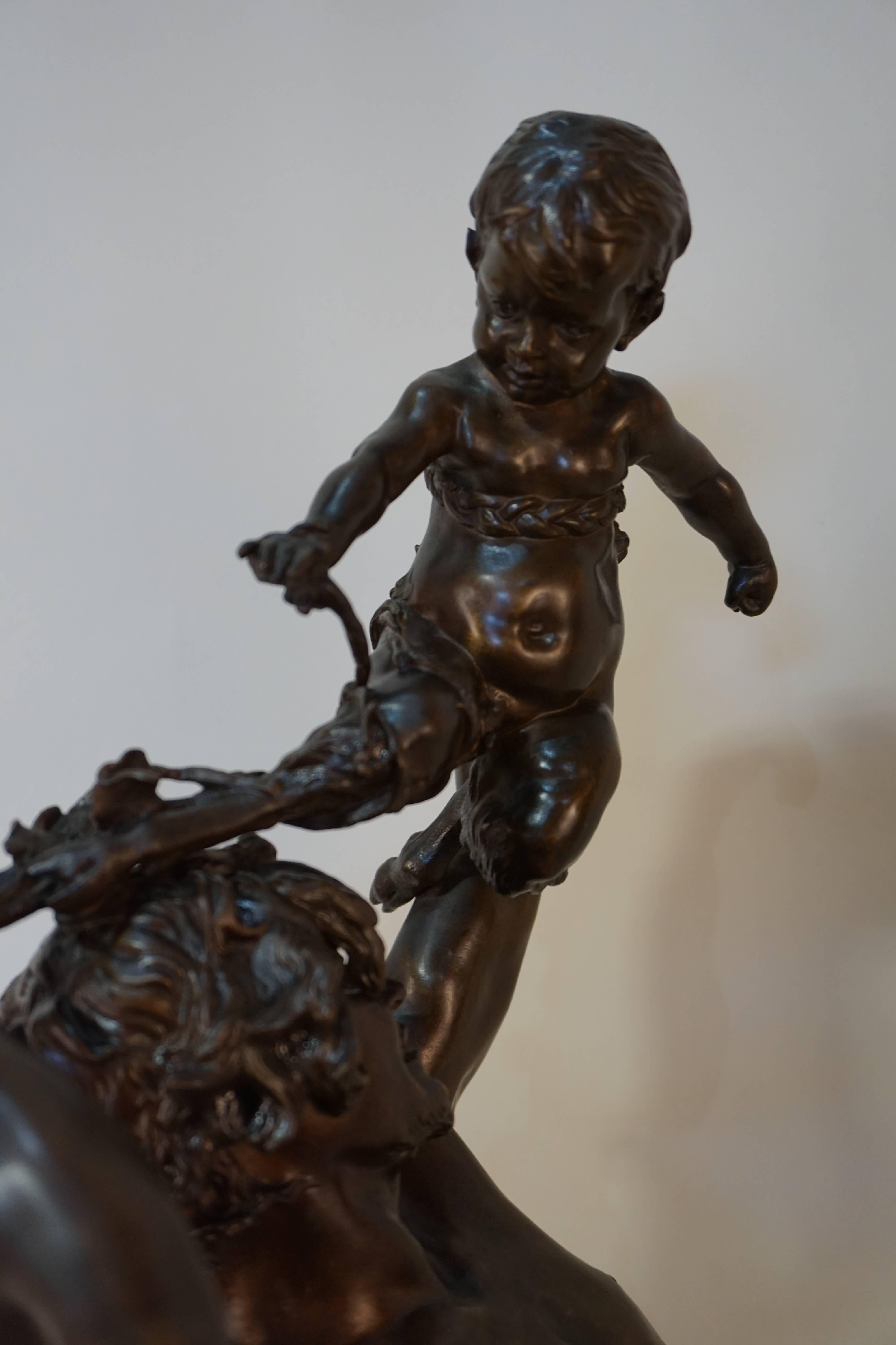 Bronze Sculpture by Clément Léopold Steiner, Bacchus with Satyr 4