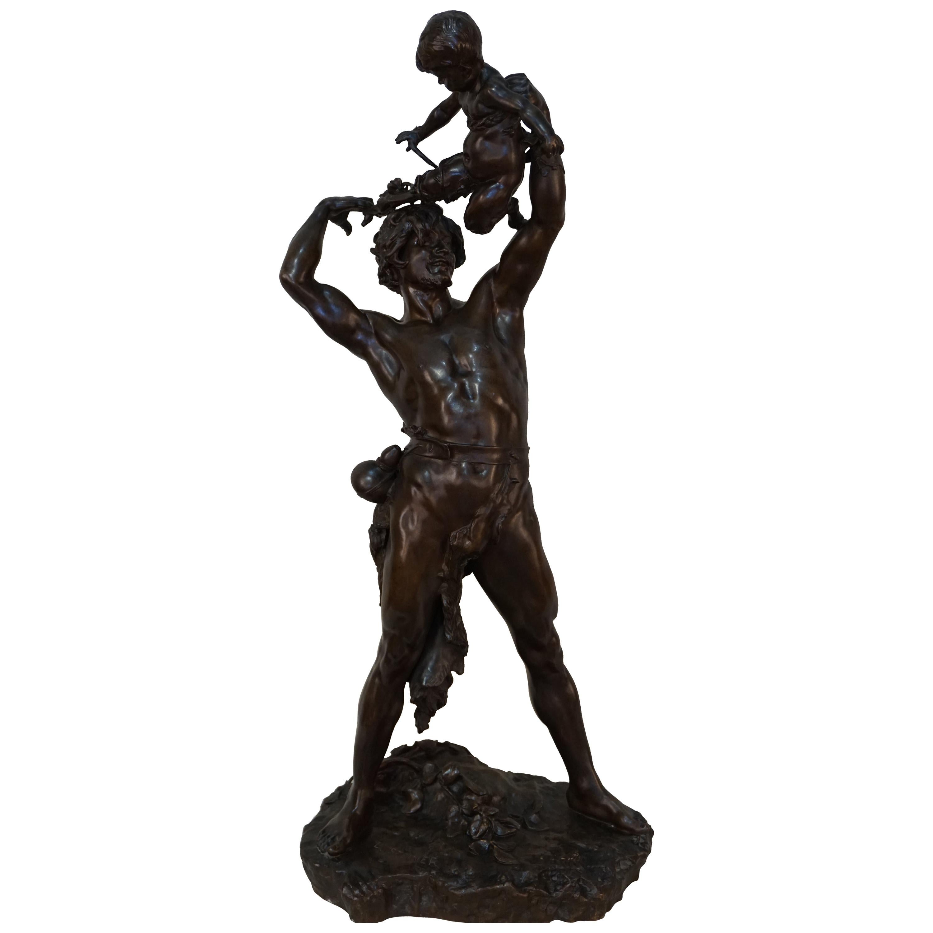Bronze Sculpture by Clément Léopold Steiner, Bacchus with Satyr