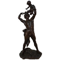 Sculpture en bronze de Clément Léopold Steiner:: Bacchus avec Satyre