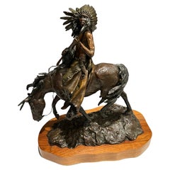 Bronze Sculpture By Daro Flood "Native American On Horseback"