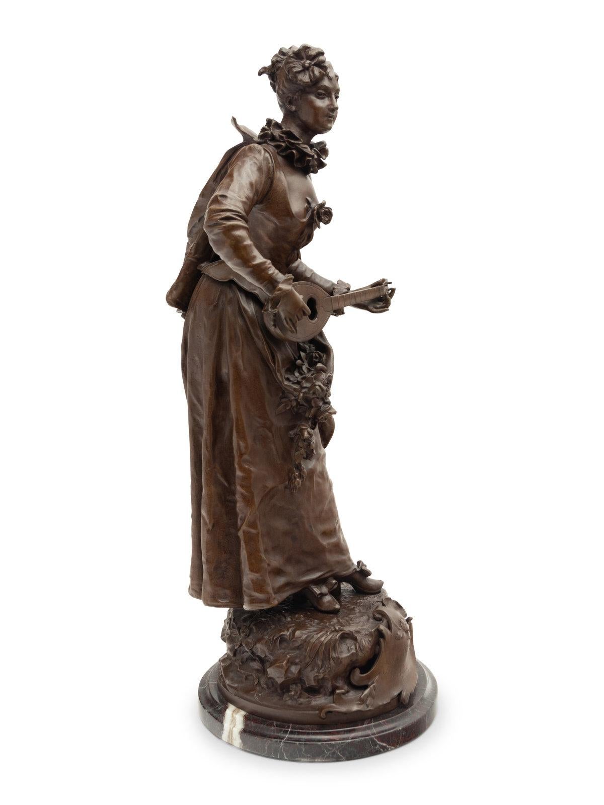 Bronzeskulptur aus Bronze von Etienne Adrien Gaudez (1845 - 1902), „pastoral Watteau“ (Patiniert) im Angebot