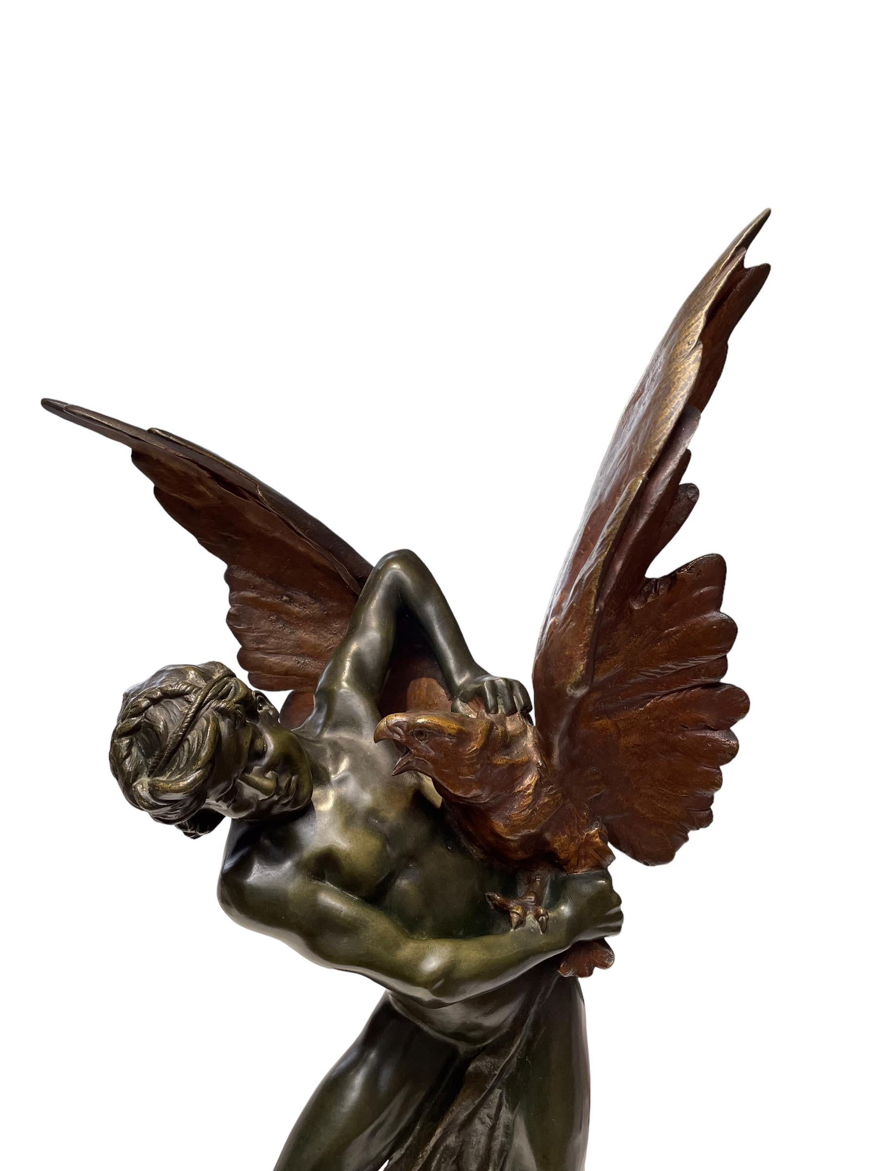 An imposing bronze sculpture by Jean Verschneider (1872-1943).
This large bronze figure of ‘A young Hannibal Strangling an Eagle’, with the eagle gilt patinated, is stamped ‘Jean Verschneider’, on the base as well as a circular foundry mark and