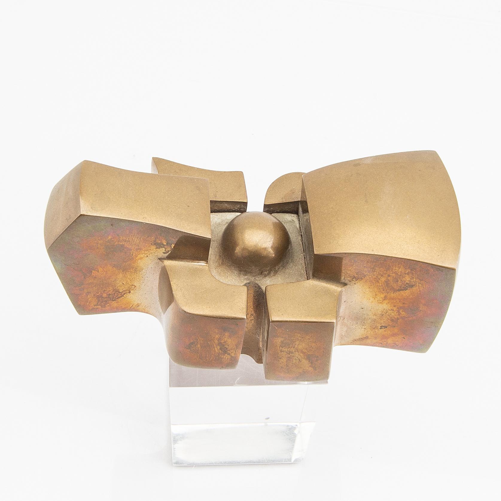 Mid-Century Modern Bronze Sculpture by Jose Luis Sanchez on Plexiglass Stand Spain 1970 Signed For Sale