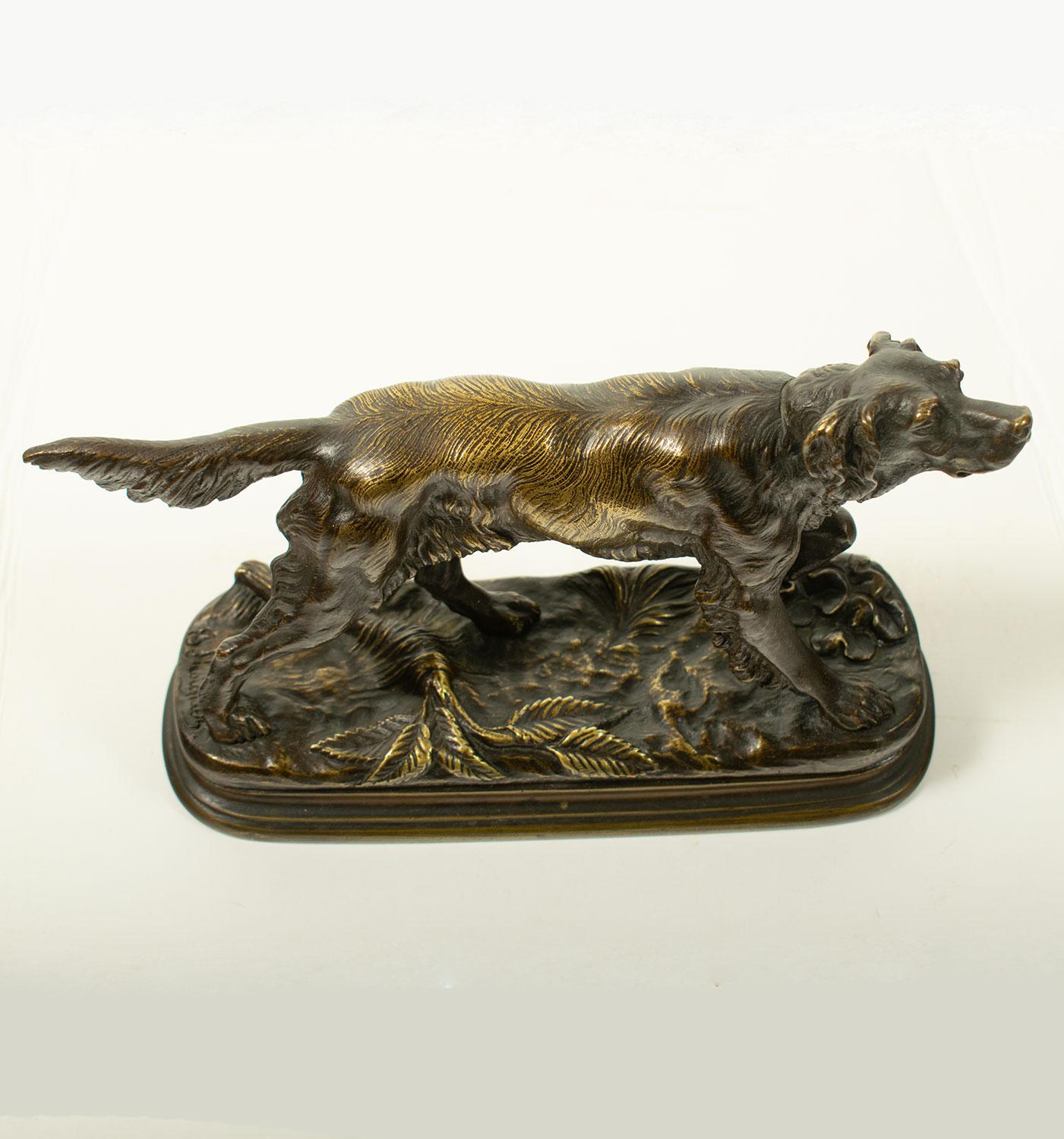 Scultura in bronzo di Jules Moigniez (1835-1894) Spaniel da caccia - XIX secolo In condizioni buone in vendita a TEYJAT, FR
