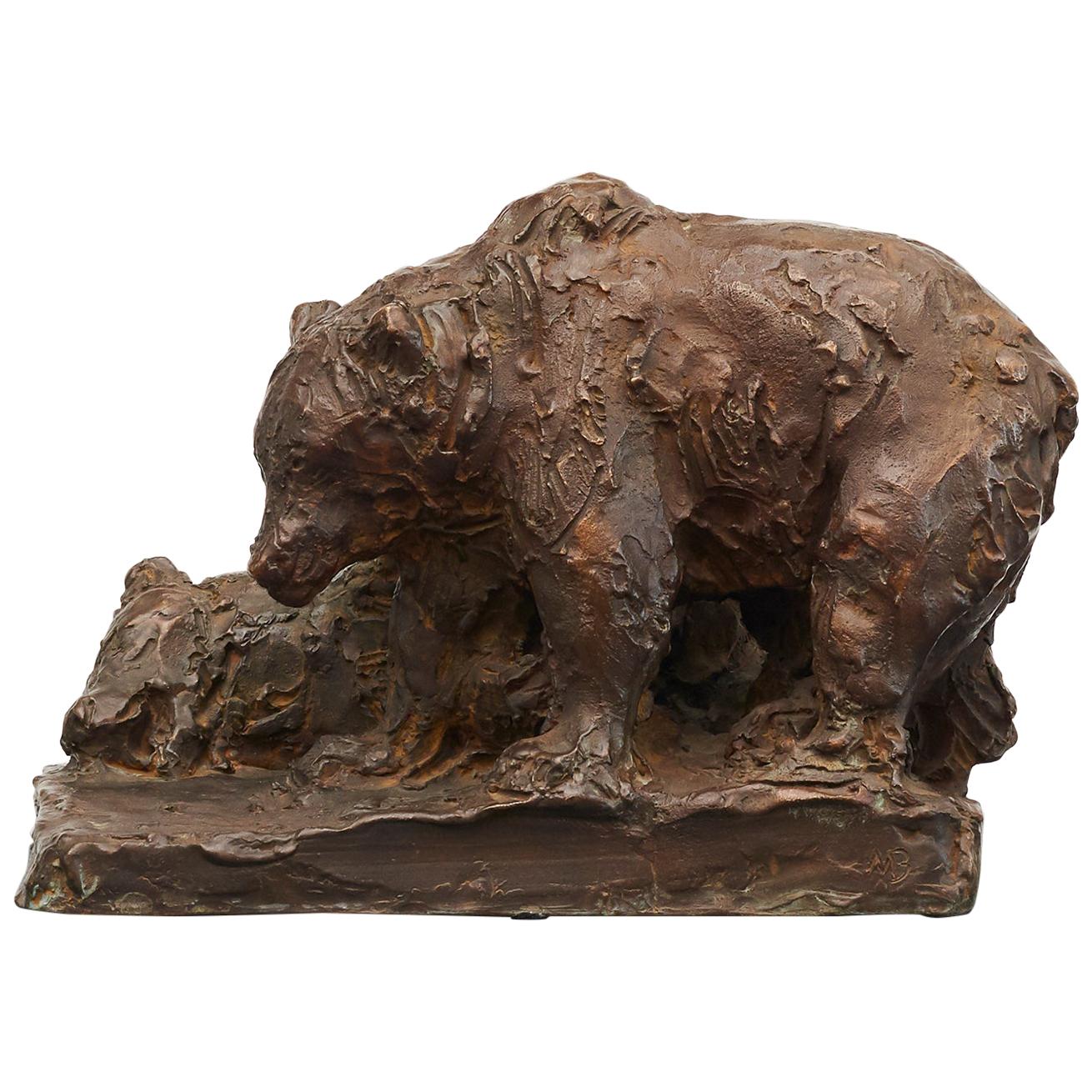 Bronze Sculpture by Mogens Bøggild, Pair of "Playful Bears"