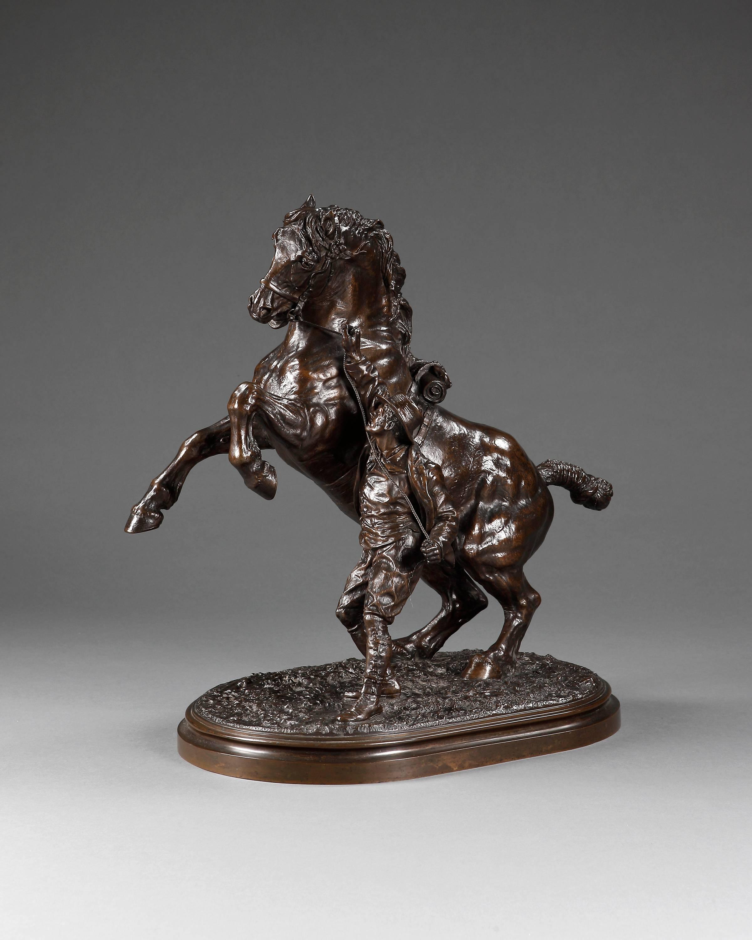 Un magnifique groupe en bronze massif du 19ème siècle par Sir Joseph Edgar Boehm. Autrichien de naissance, il devient la sculpture de la reine Victoria. Ce beau bronze a été exposé à la Royal Academy en 1869. Un magnifique Suffolk Punch