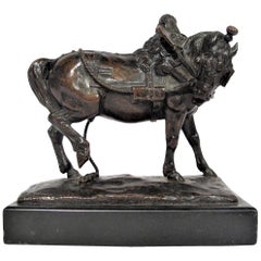 Antique Bronze Sculpture by Théodore Gechter '1796-1844', Harnessed Workhorse