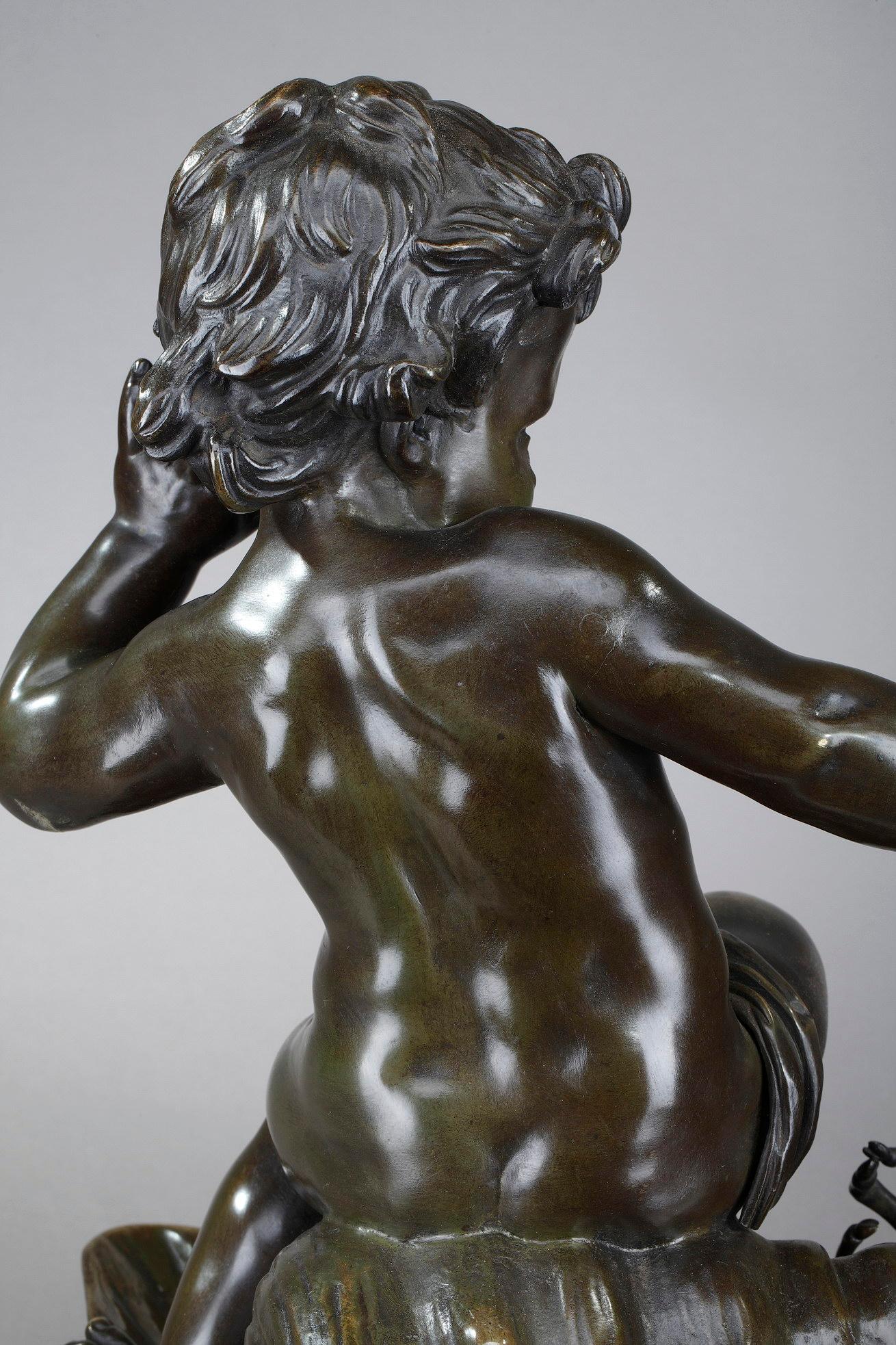 Sculpture en bronze d'un enfant pincé par un cygne, d'après Jean-Baptiste Pigalle en vente 7