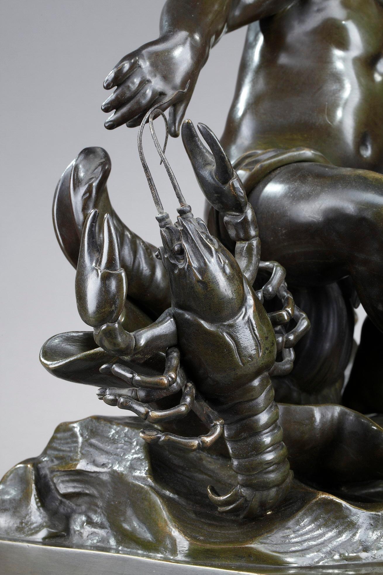 Sculpture en bronze d'un enfant pincé par un cygne, d'après Jean-Baptiste Pigalle en vente 9