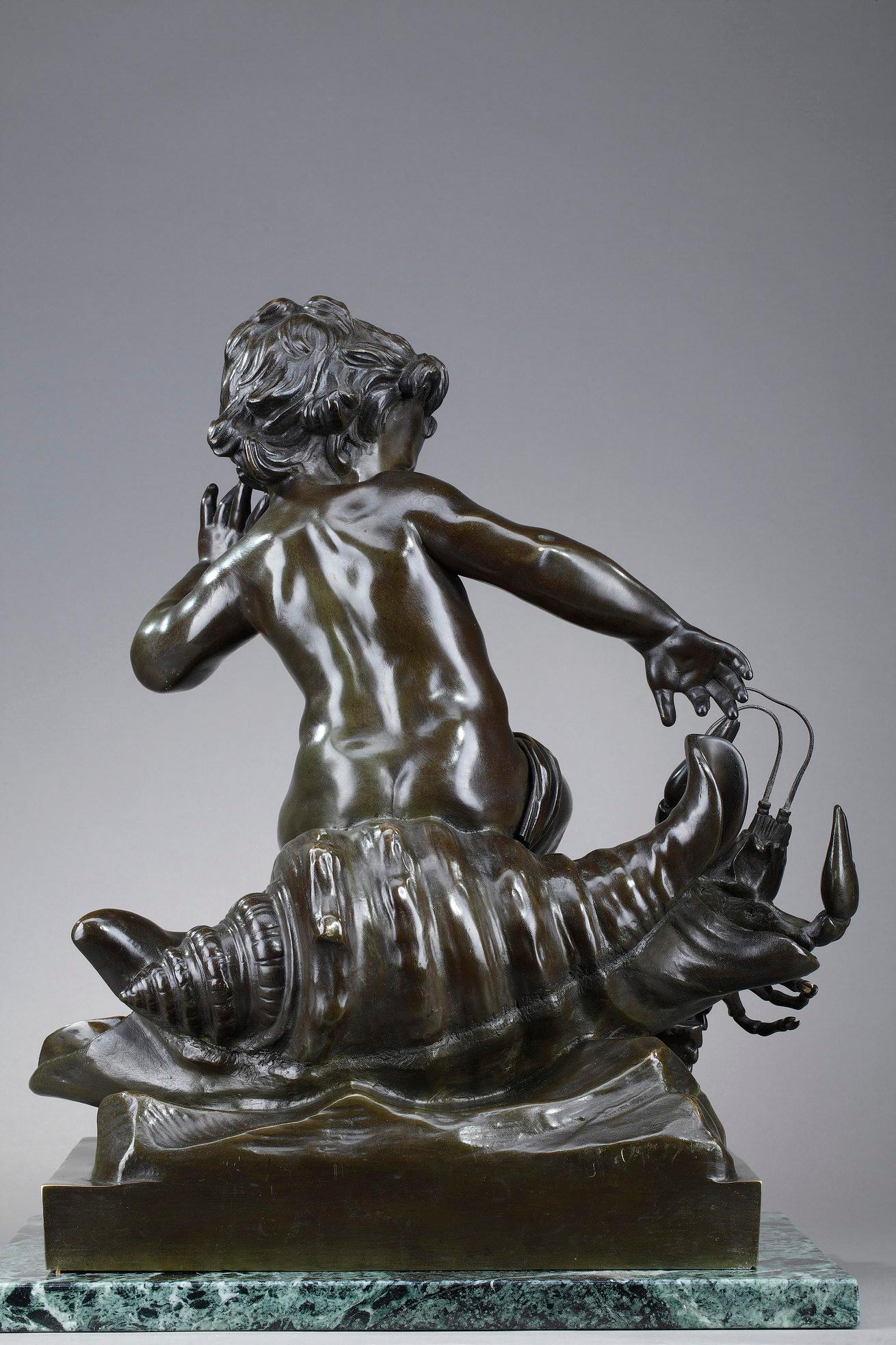 Bronze Sculpture en bronze d'un enfant pincé par un cygne, d'après Jean-Baptiste Pigalle en vente