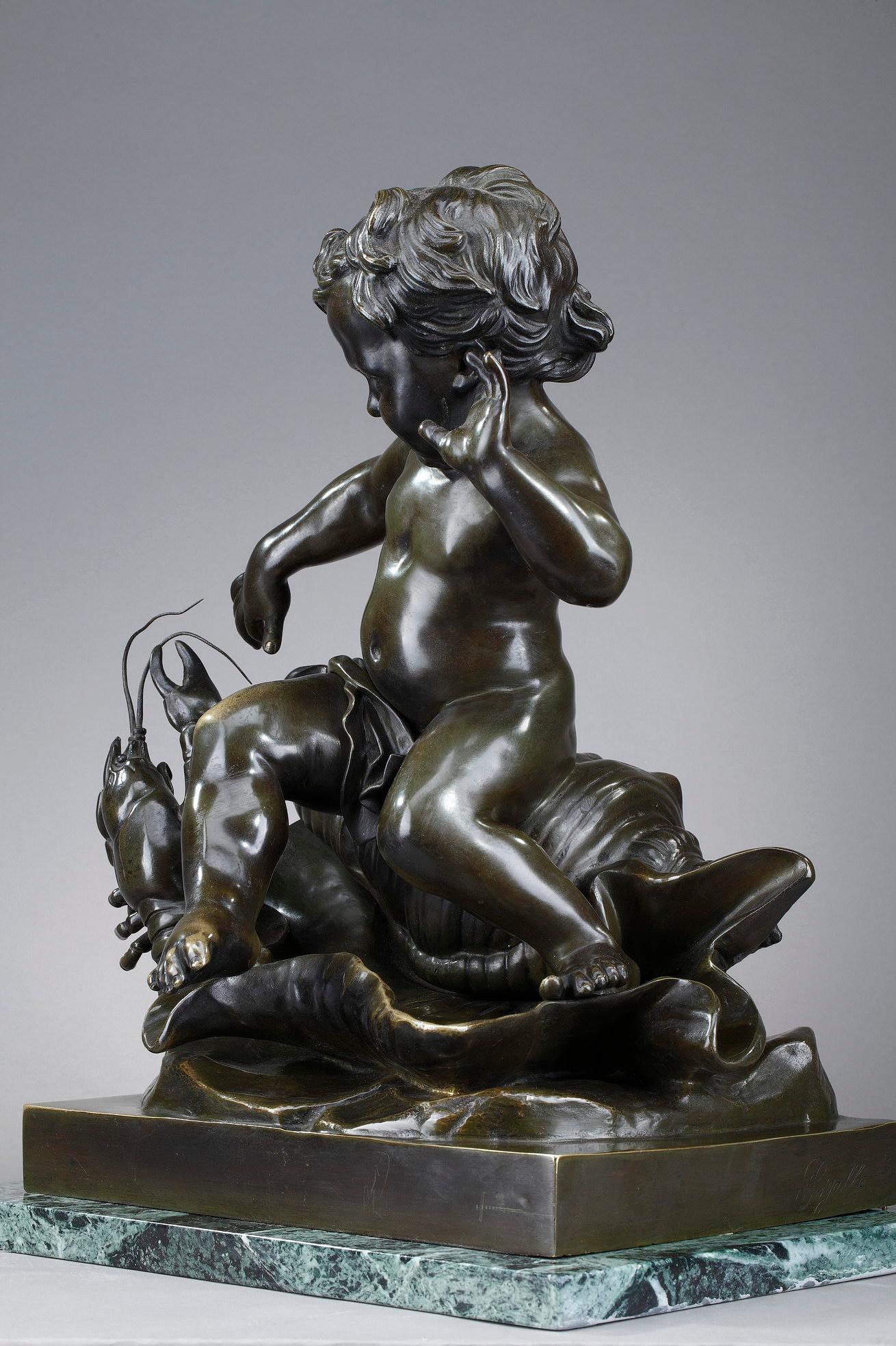 Sculpture en bronze d'un enfant pincé par un cygne, d'après Jean-Baptiste Pigalle en vente 2