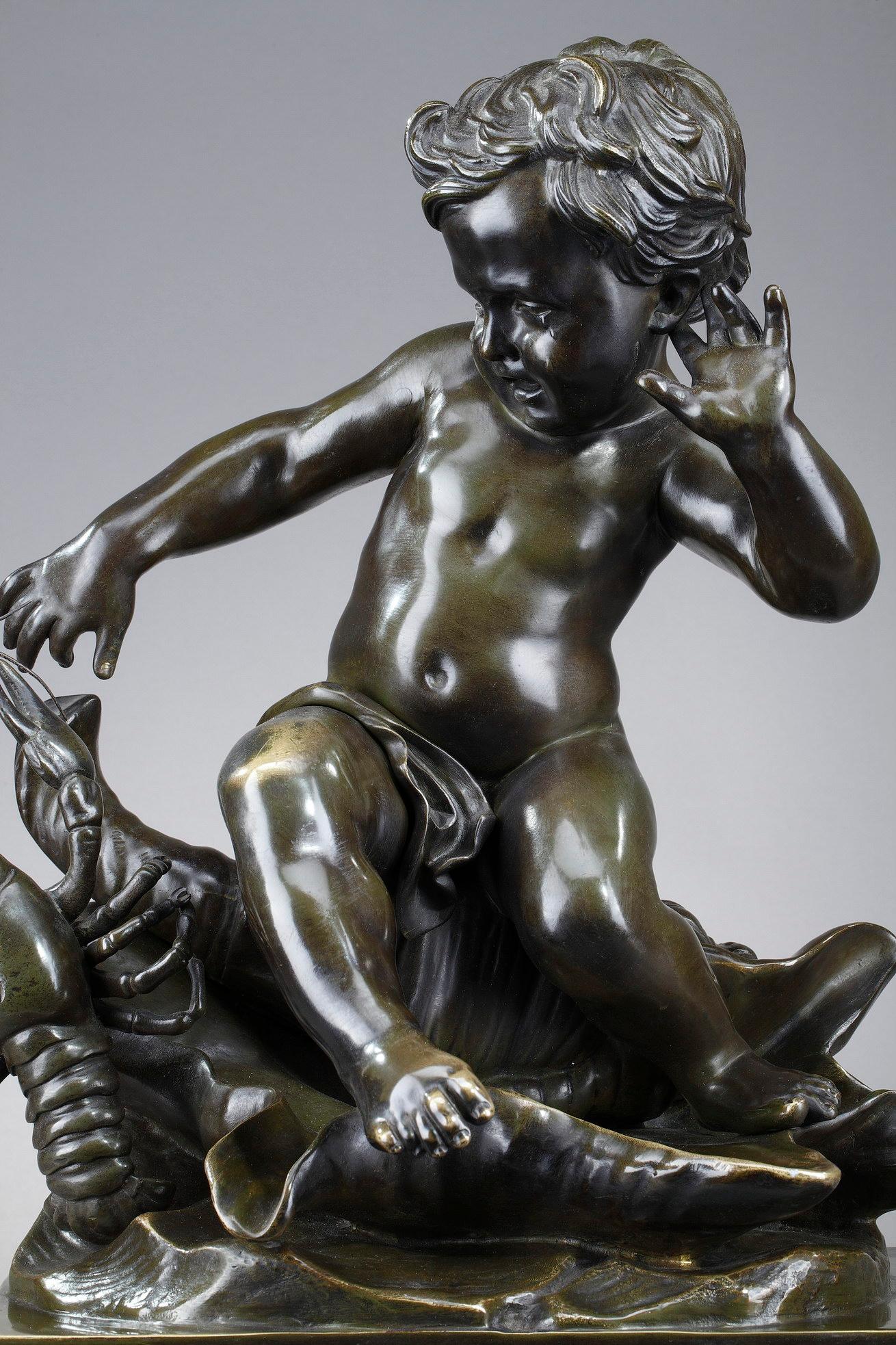 Sculpture en bronze d'un enfant pincé par un cygne, d'après Jean-Baptiste Pigalle en vente 3