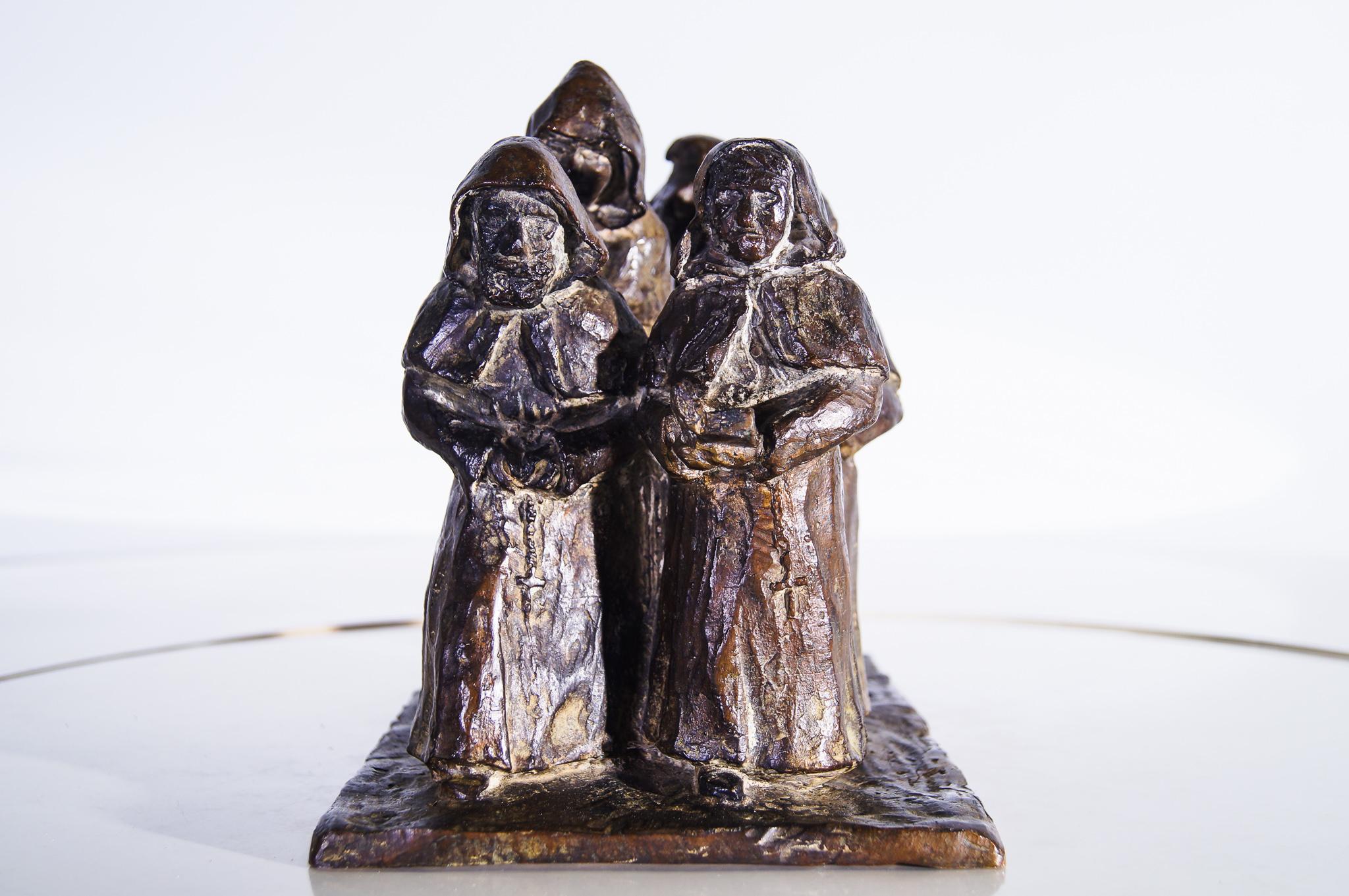 Bronze Sculpture Christian Monks, Signed, 8kg 2