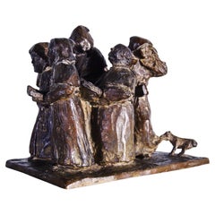 Bronze Sculpture Christian Monks, Signed, 8kg