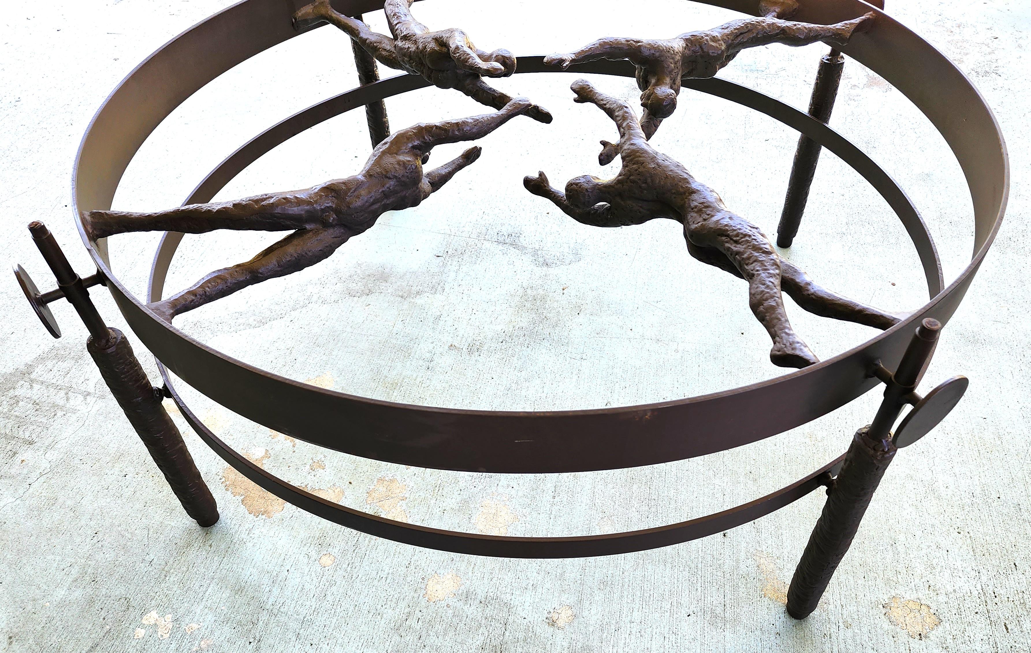 Bronze Sculpture Coffee Table of Semi Nude Women In Good Condition For Sale In Lake Worth, FL