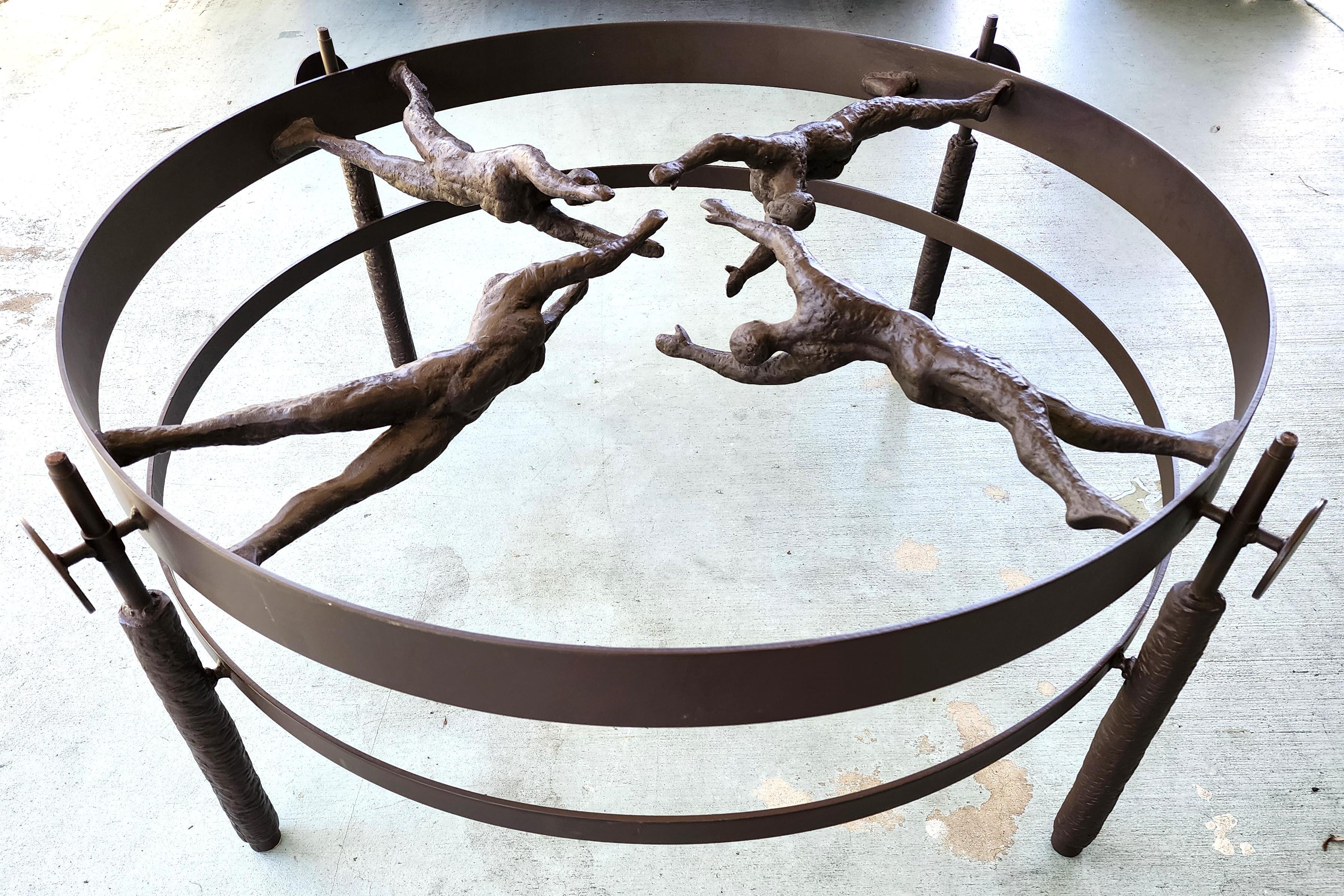 20th Century Bronze Sculpture Coffee Table of Semi Nude Women For Sale